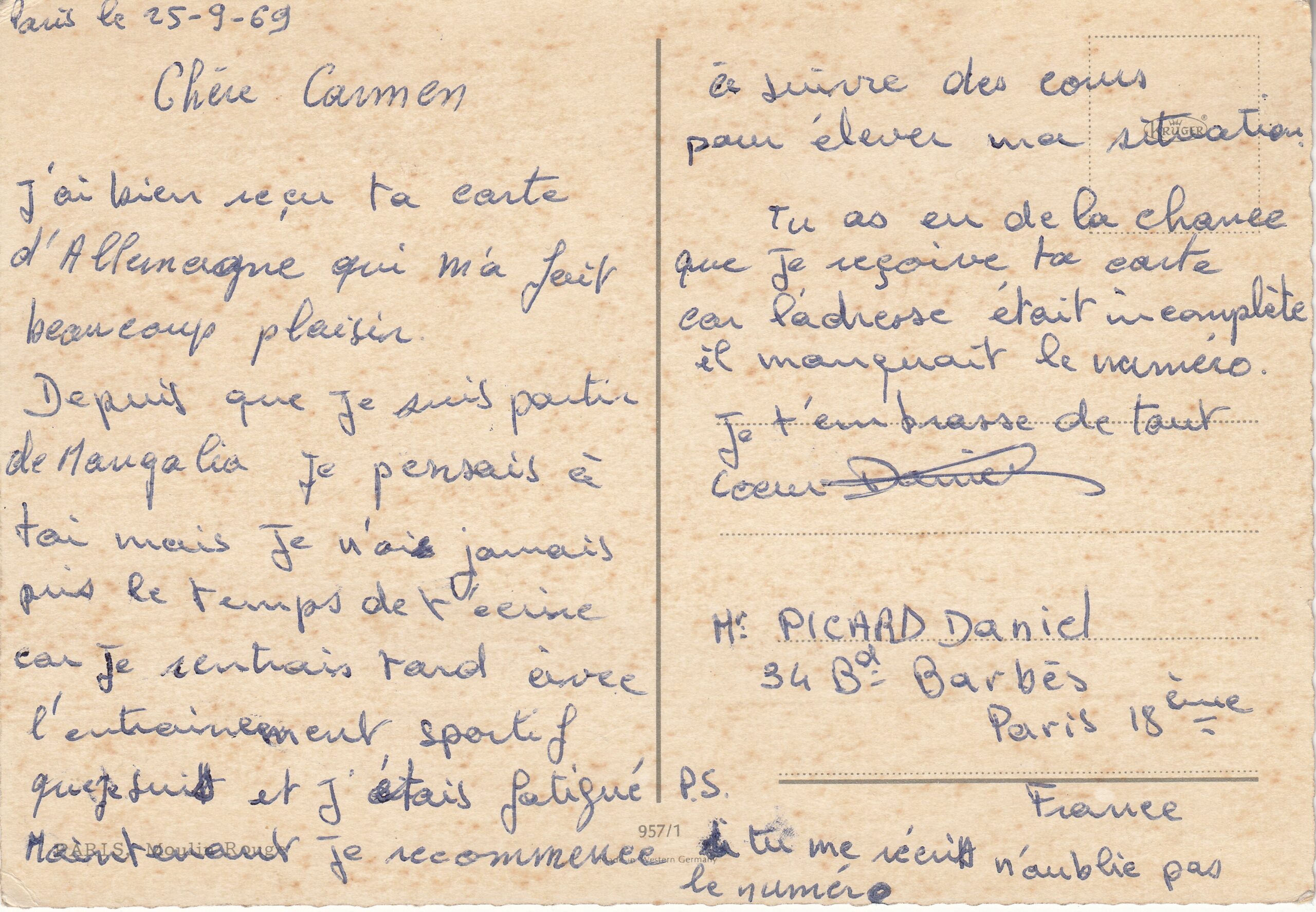 0.957- 1 Kruger Postcard France Paris_0001