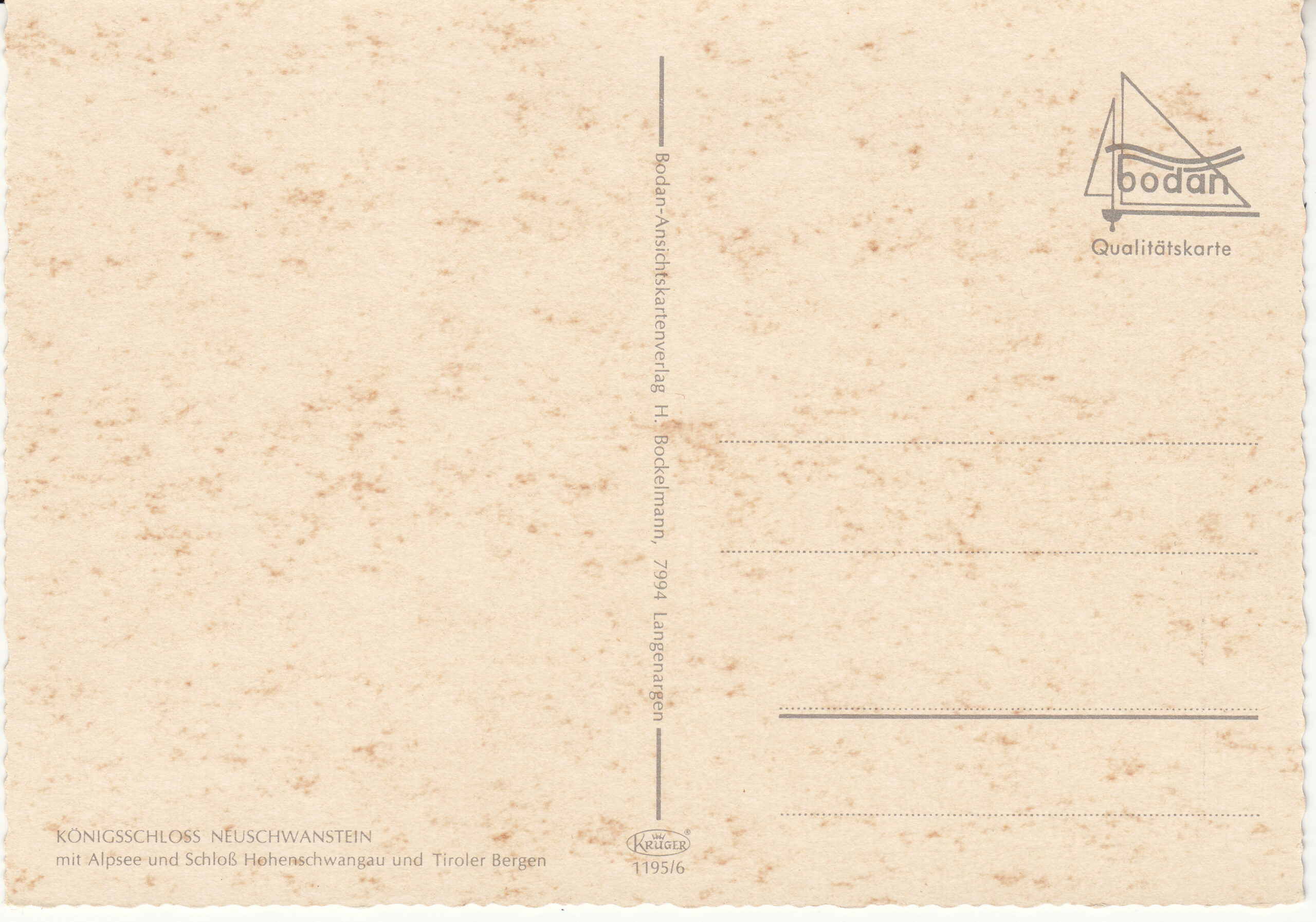 1.195- 6 Kruger Postcard Germany Bayerische Königsschlösser_0001