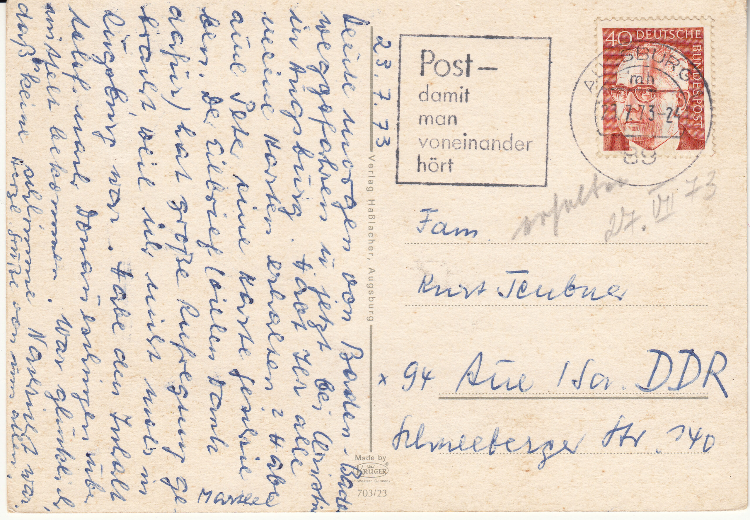 0.703- 23 Krüger Postcard Germany Augsburg_0001