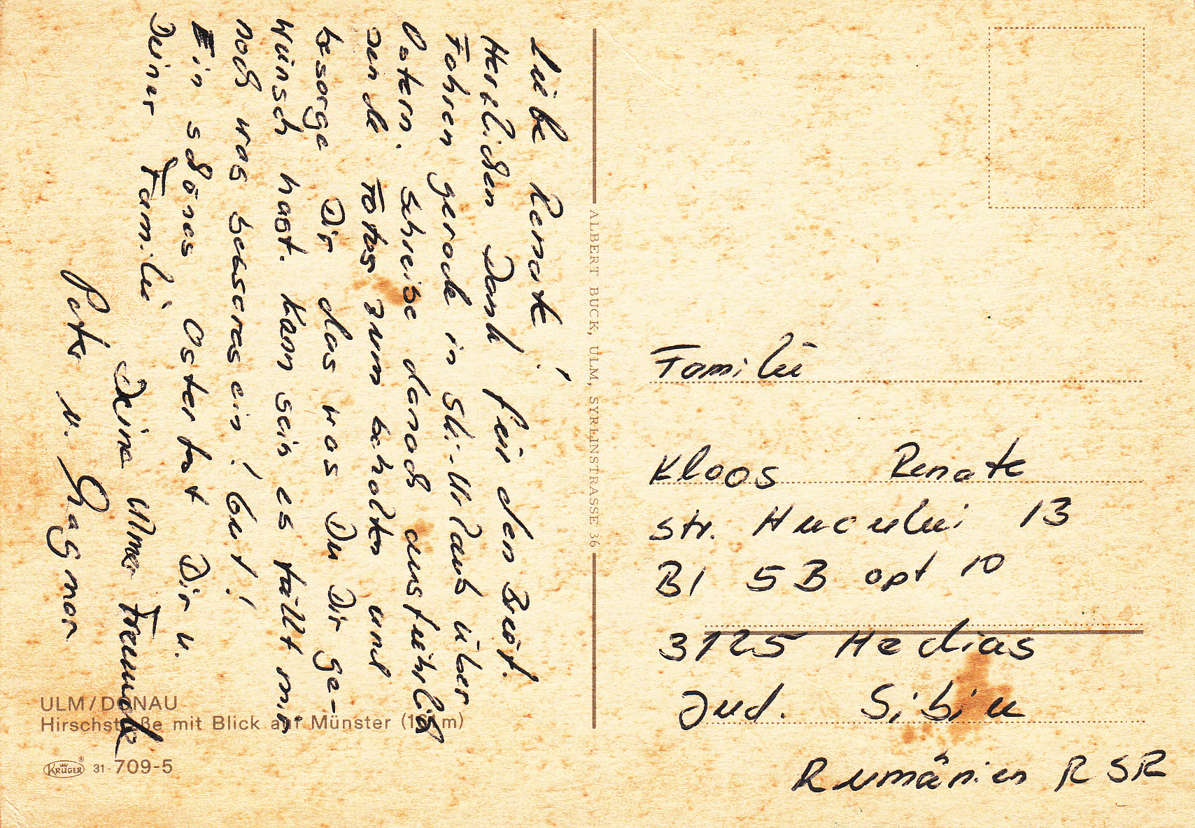 0.709- 5.31 Krüger Postcard Germany Ulm_0001