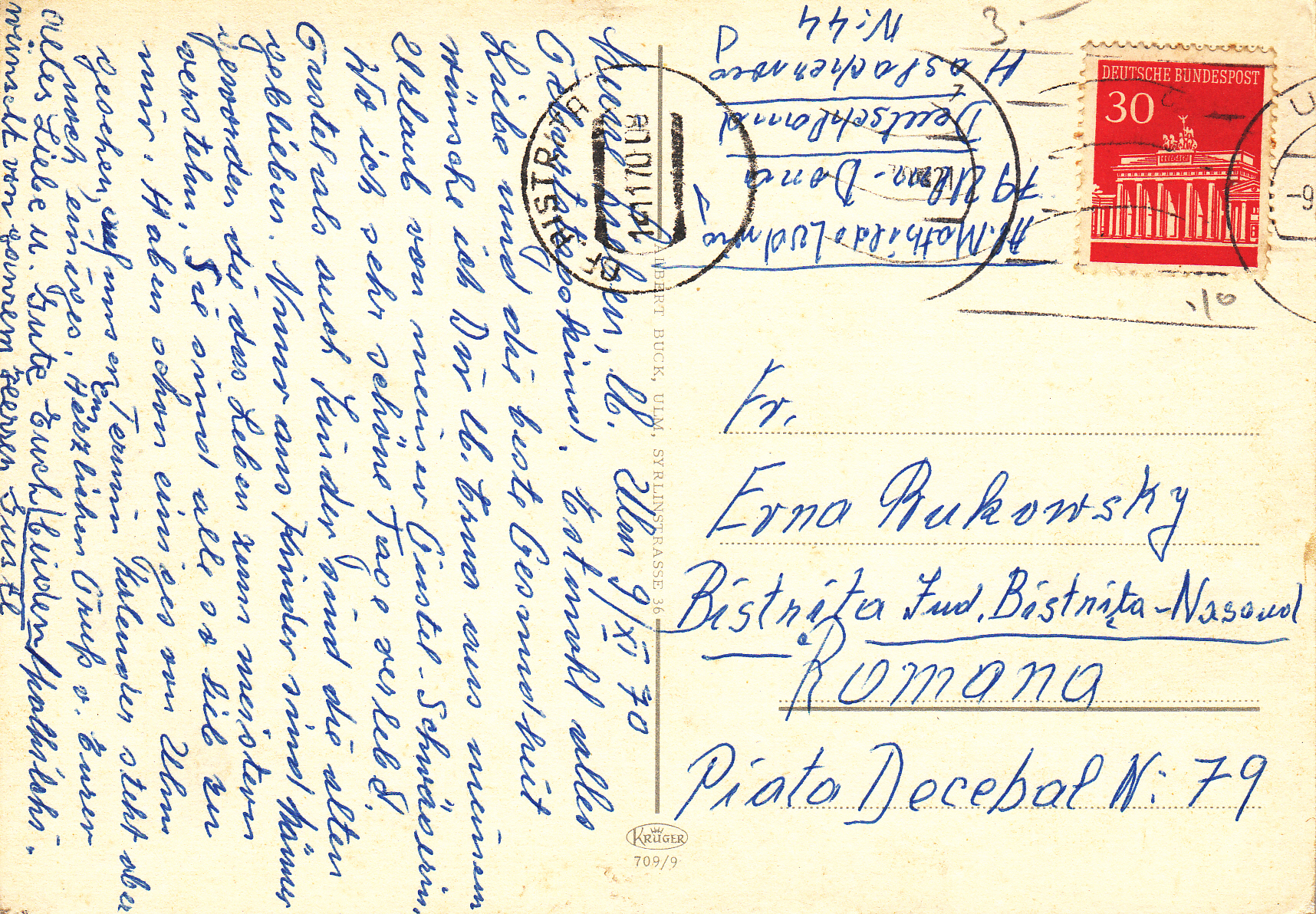 0.709- 9 Krüger Postcard Germany Ulm_0001