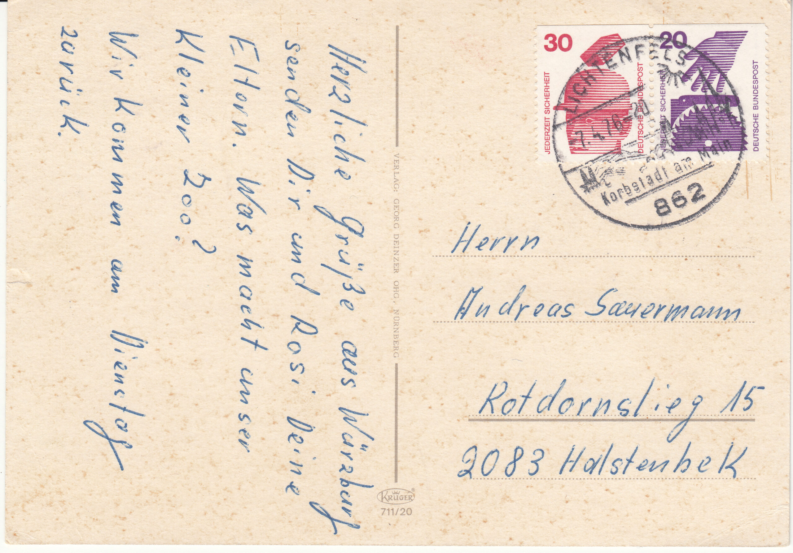 0.711- 20 Krüger Postcard Germany Würzburg_0001