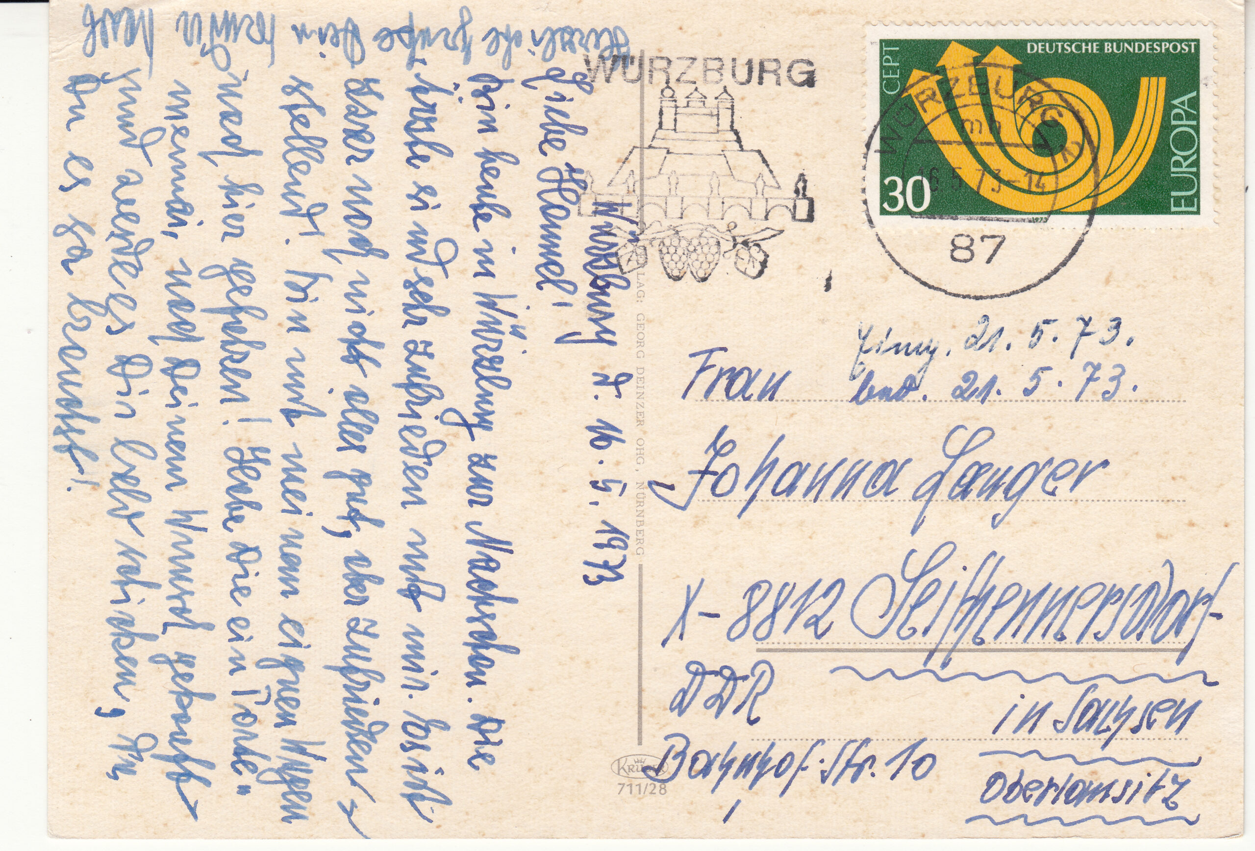 0.711- 28 Krüger Postcard Germany Wurzburg_0001