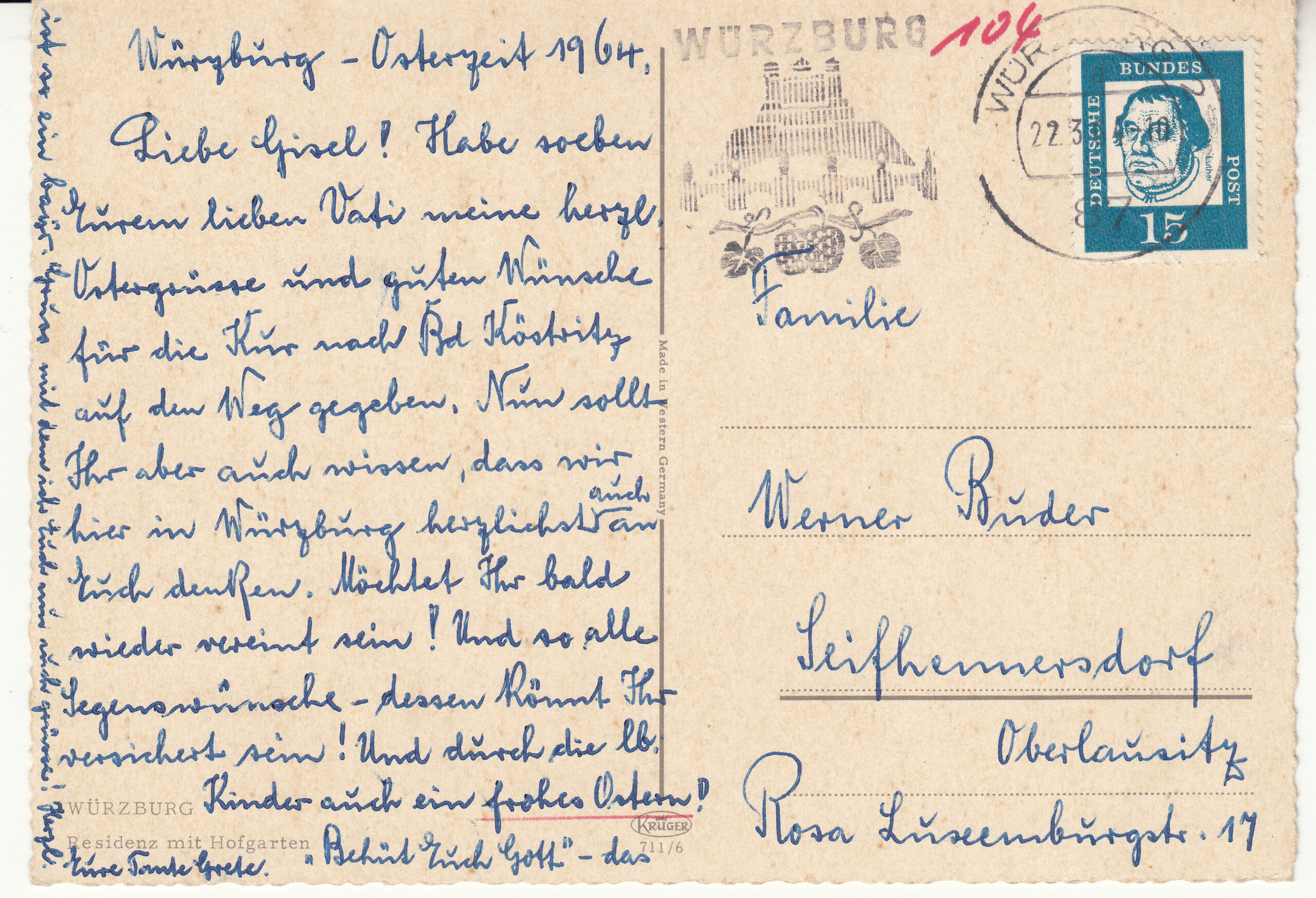 0.711- 6 Krüger Postcard Germany Würzburg_0001