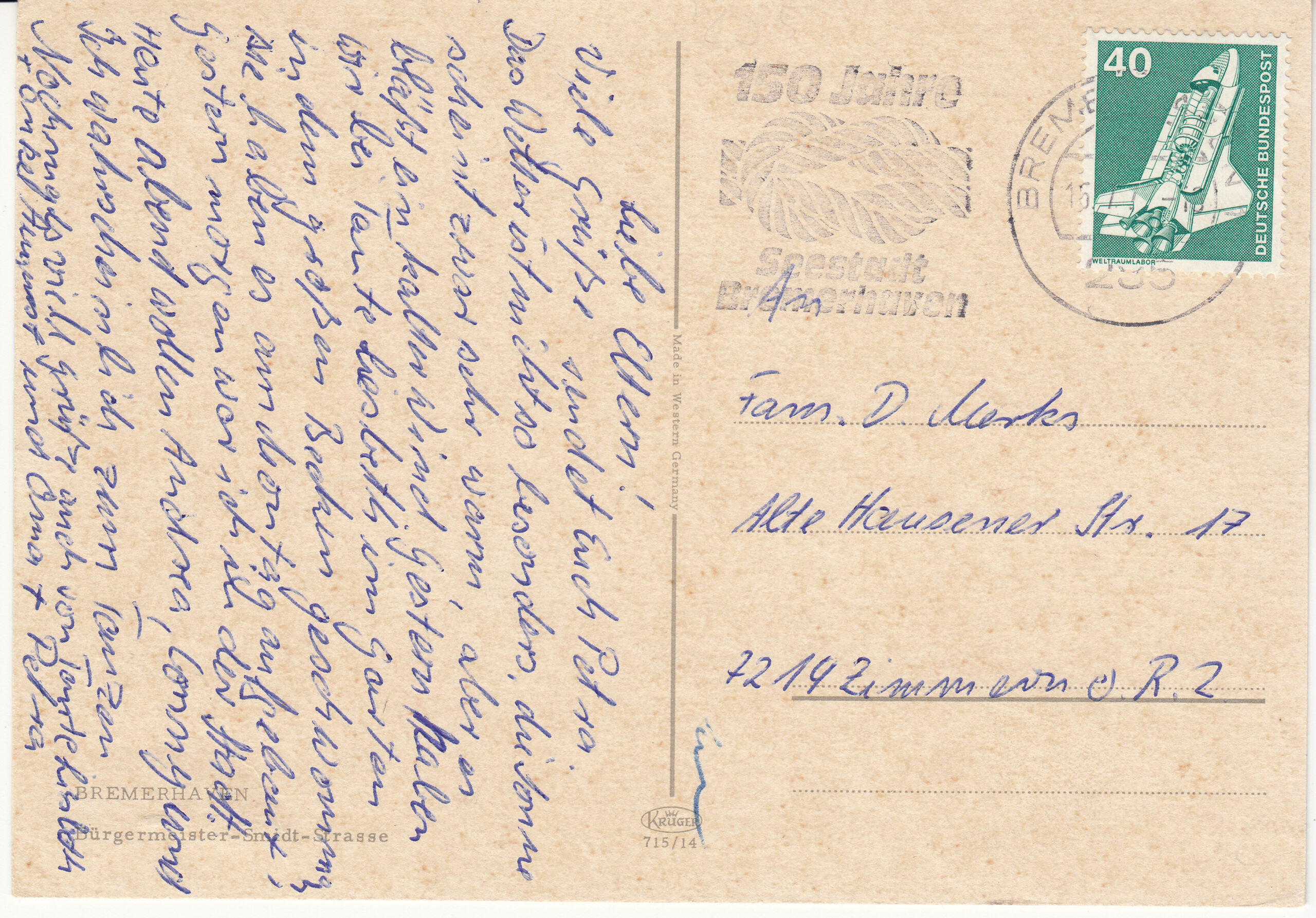 0.715- 14 Kruger Postcard Germany Bremerhaven_0001