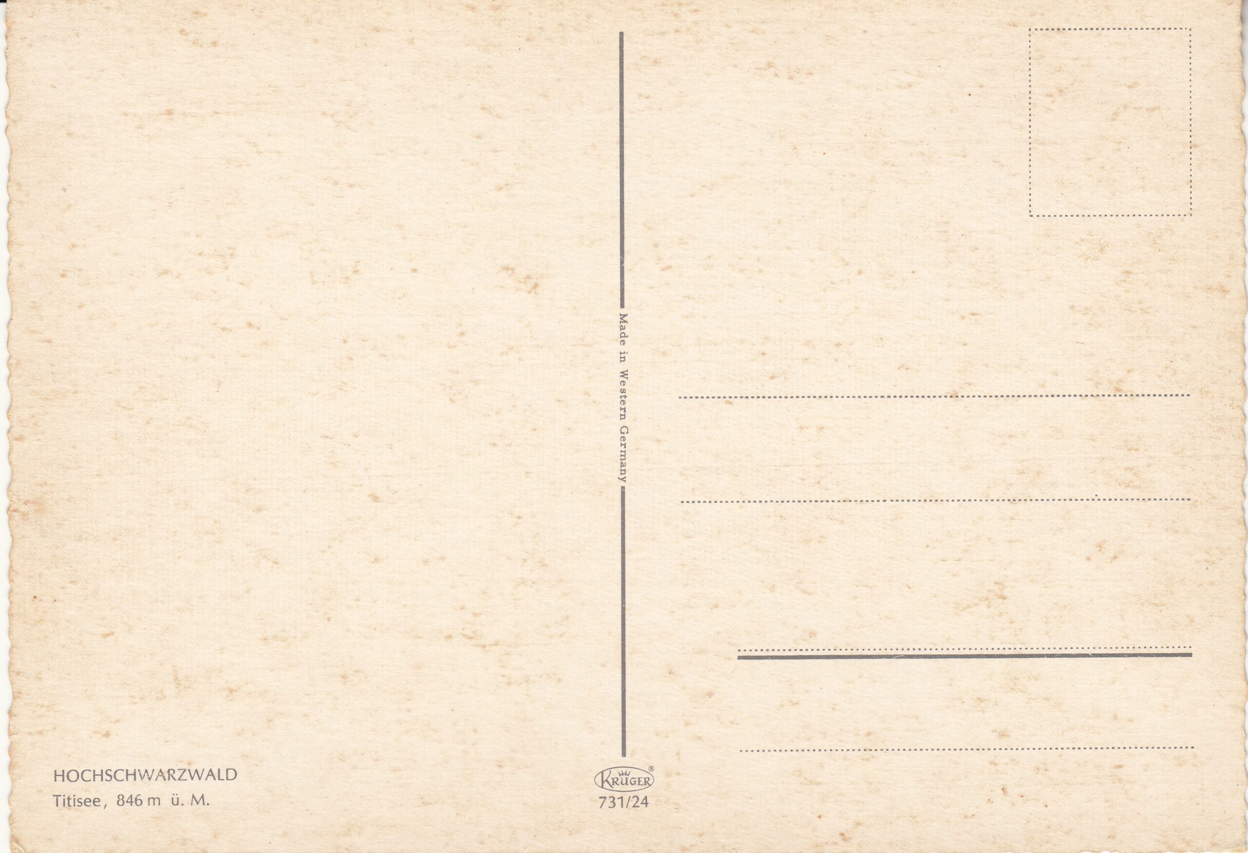 0.731- 24 Krüger Postcard Germany Hochschwarzwald_0001
