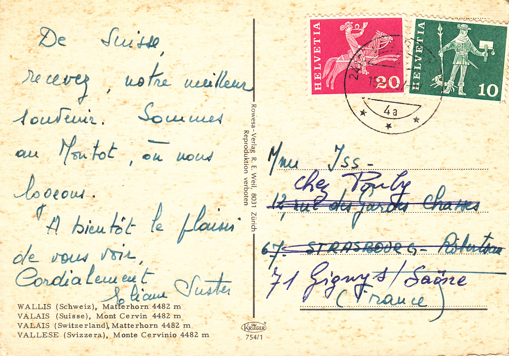 0.754- 1Krüger Postcard Switzerland _0001