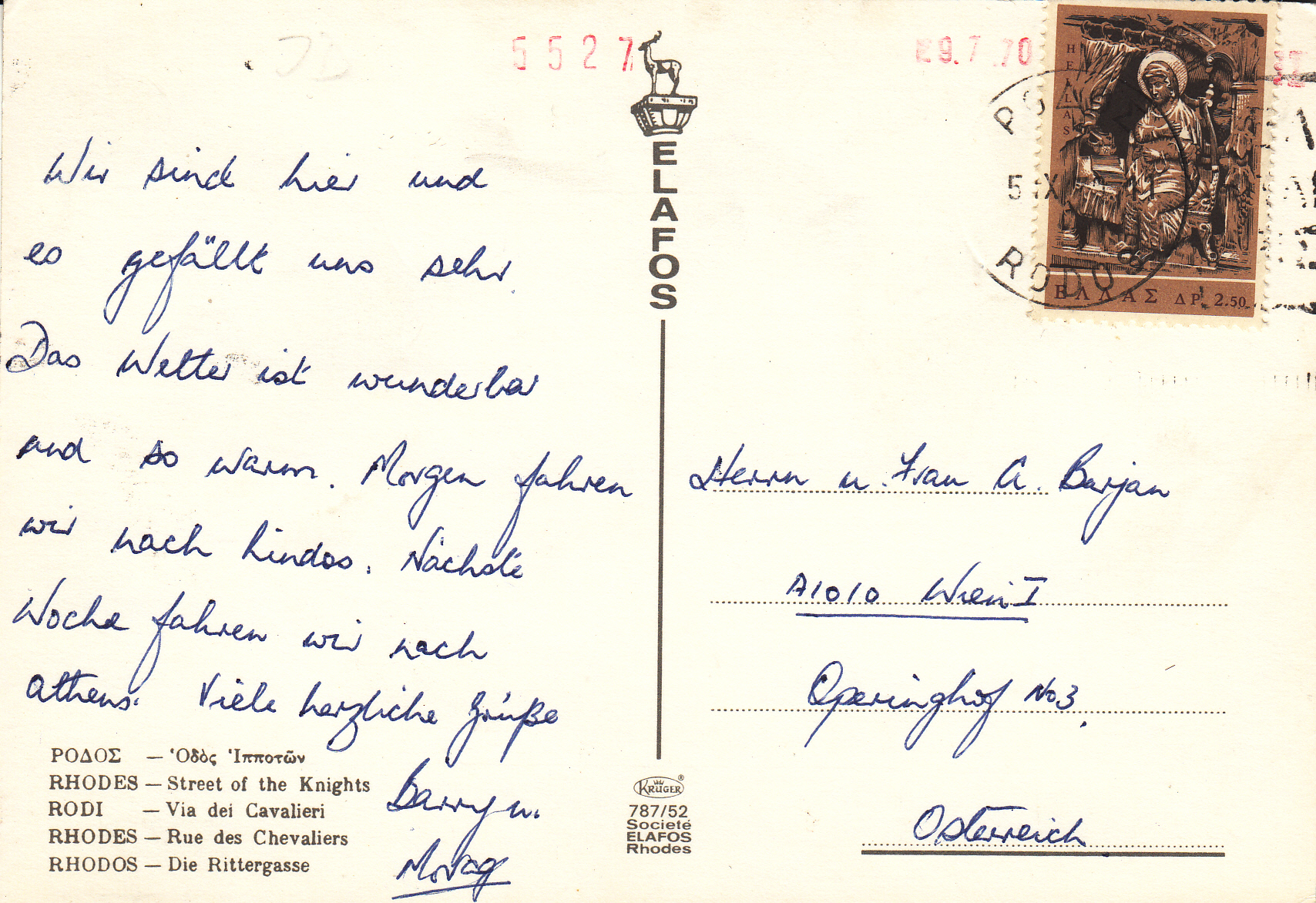 0.787- 52 Krüger Postcard Greece Rhodes_0001