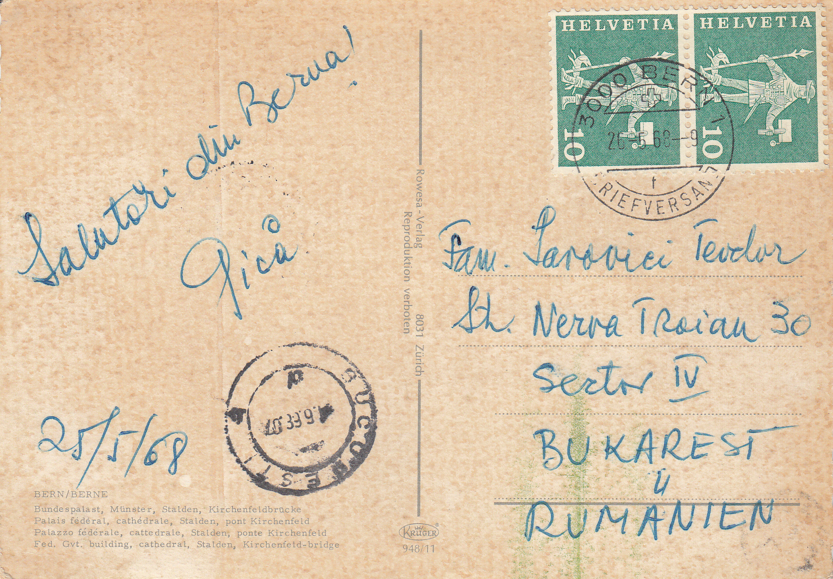 0.948- 11 Krüger Postcard Switzerland Bern_0001