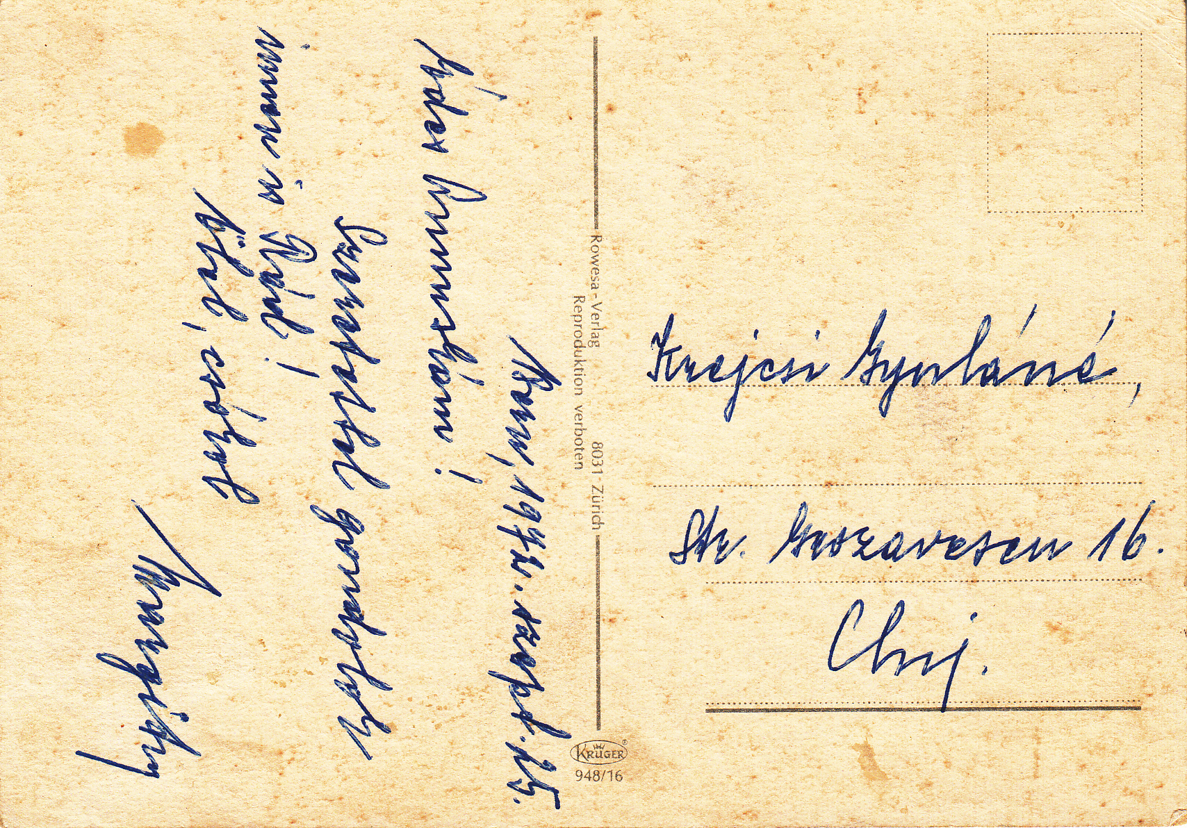 0.948- 16 Krüger Postcard Switzerland Bern_0001