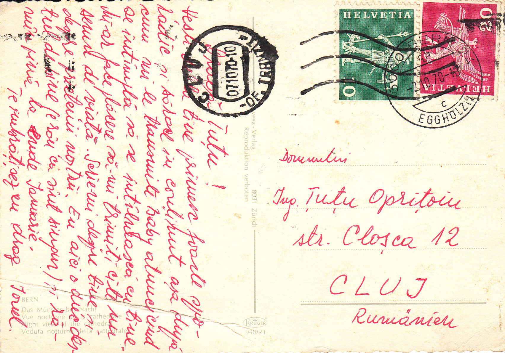 0.948- 21 Krüger Postcard Switzerland Bern_0001