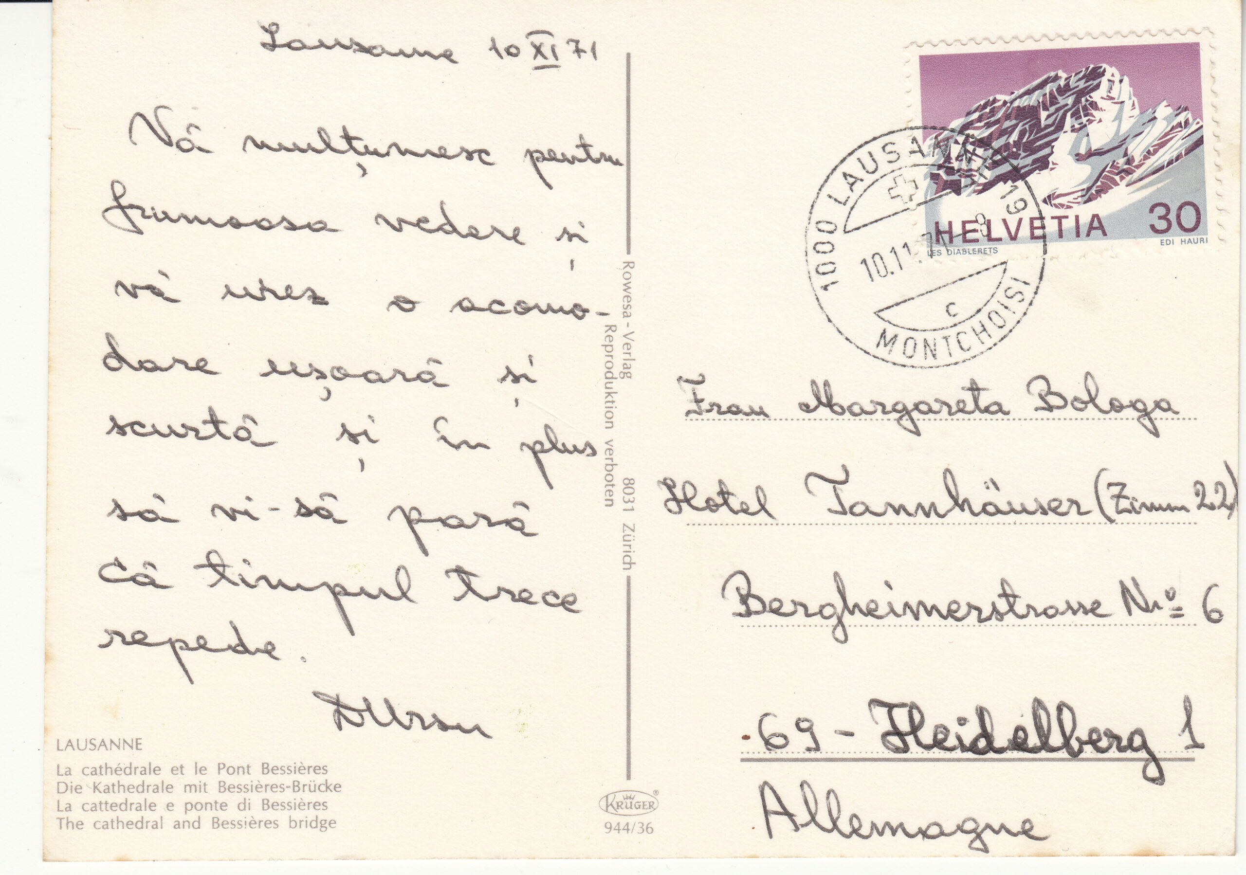 0.944- 36 Krüger Postcard Switzerland Lausanne_0001