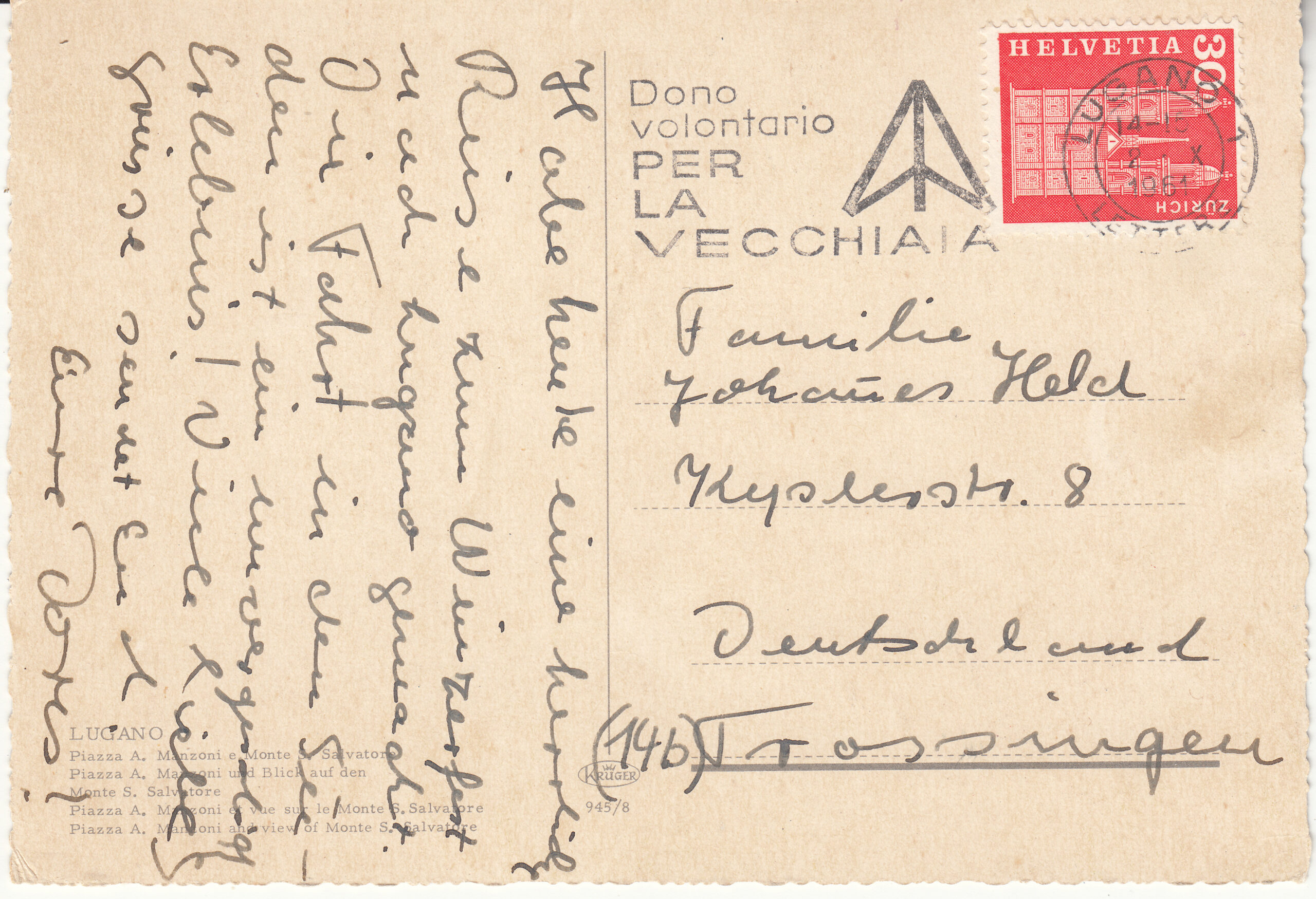 0.945- 8 Krüger Postcard Switzerland Lugano_0001