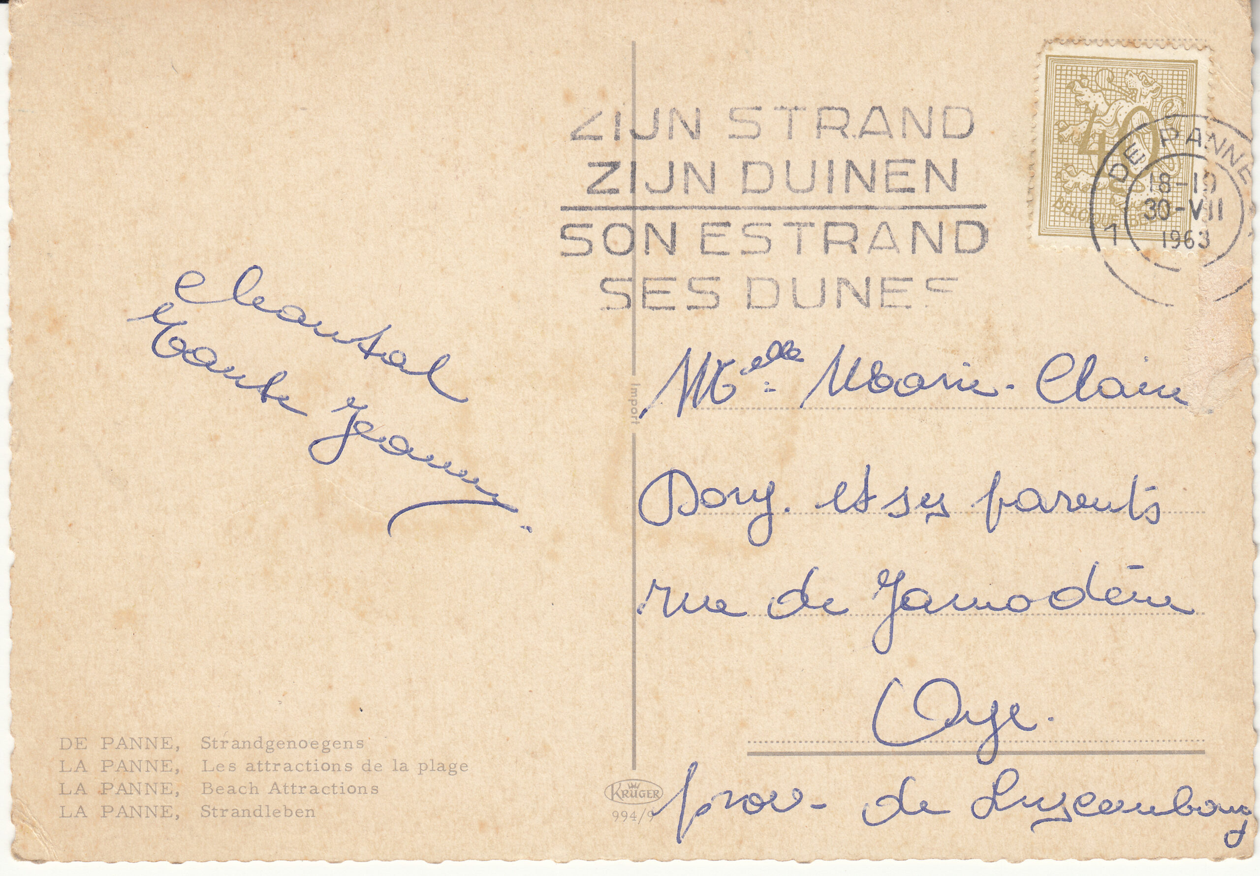 0.994- 9 Krüger Postcard Belgium La Panne_0001