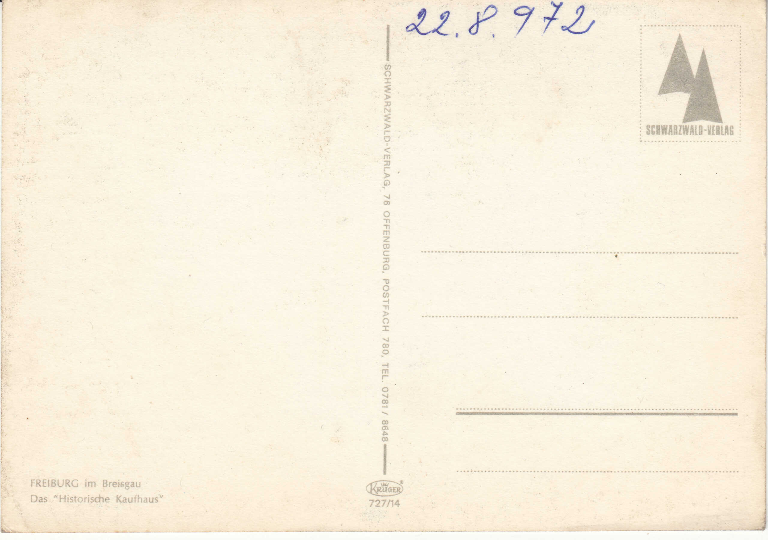 0.727- 14 Krüger Postcard Germany Freiburg_0001