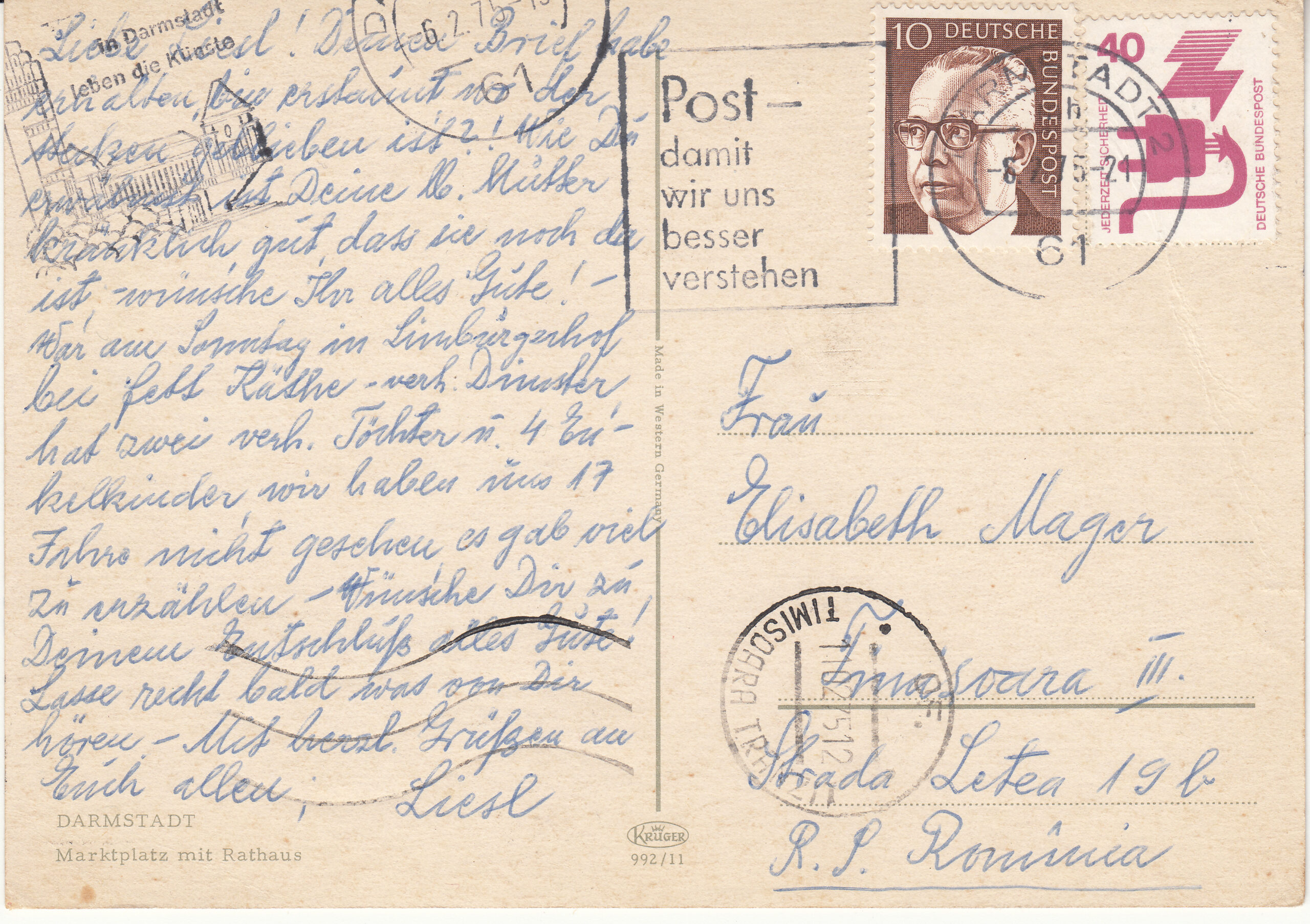 0.992- 11 Krüger Postcard Germany Darmstad_0001