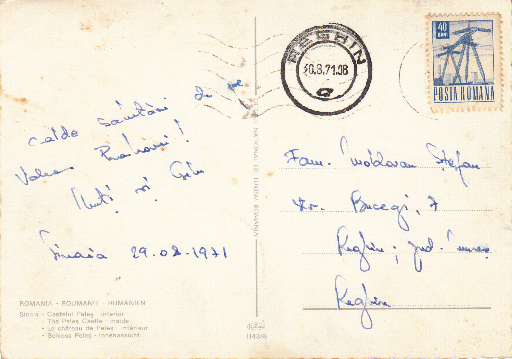 1.143- 8 Krüger Postcard Romania Sinaia_0001