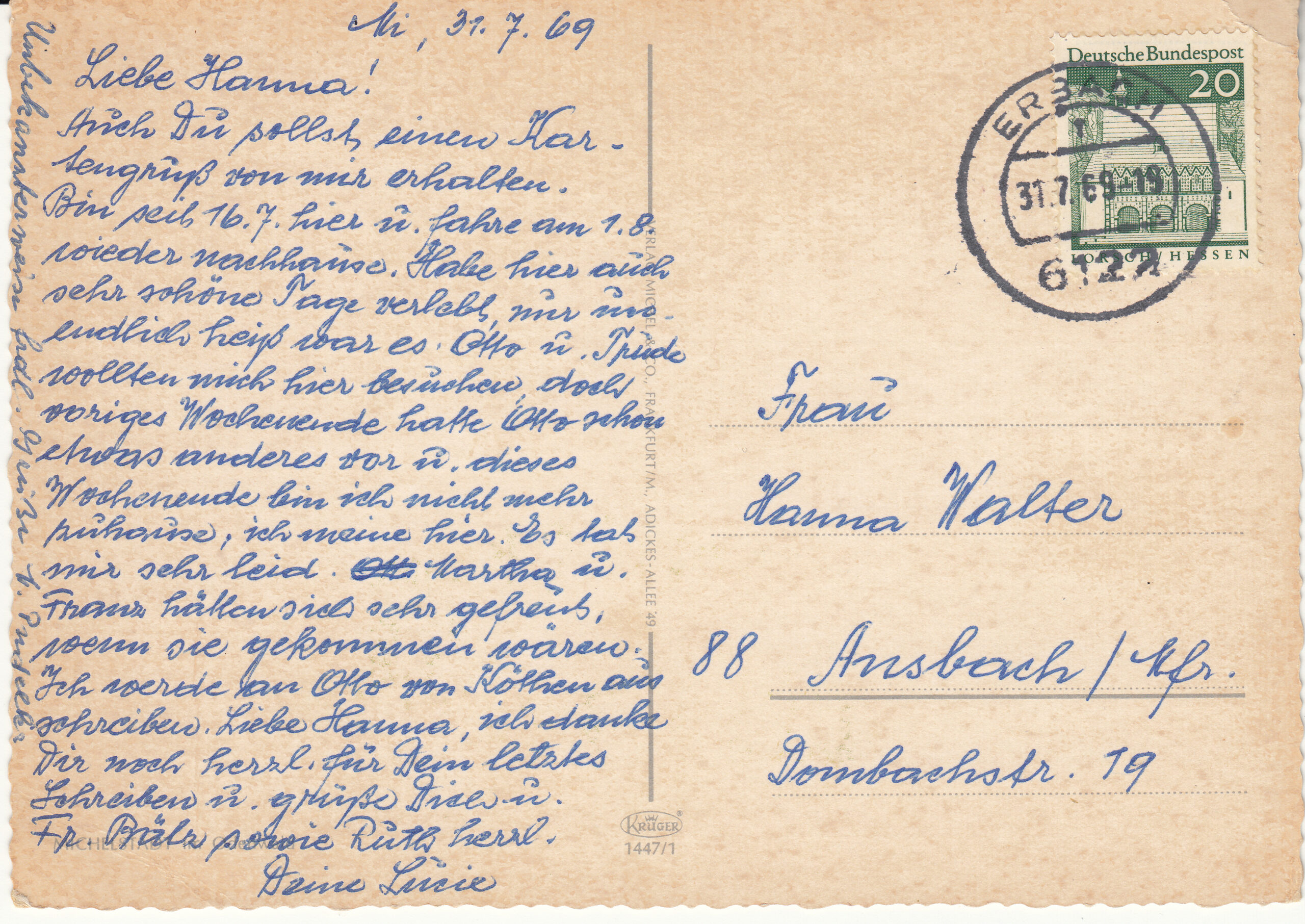 1.447- 1 Krüger Postcard Germany Michelstadt_0001