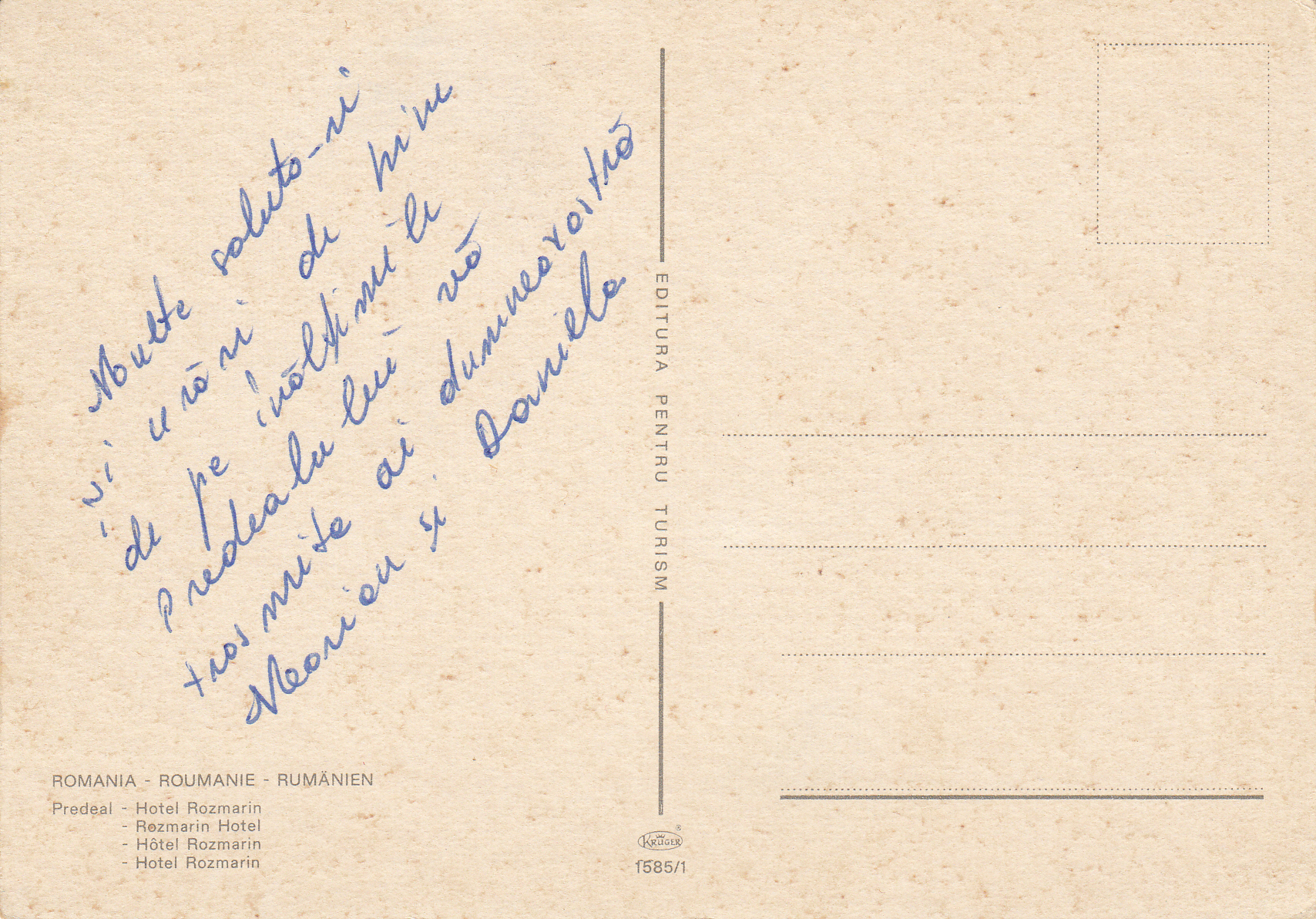 1.585- 1 Krüger Postcard Romania Predeal ET_0001