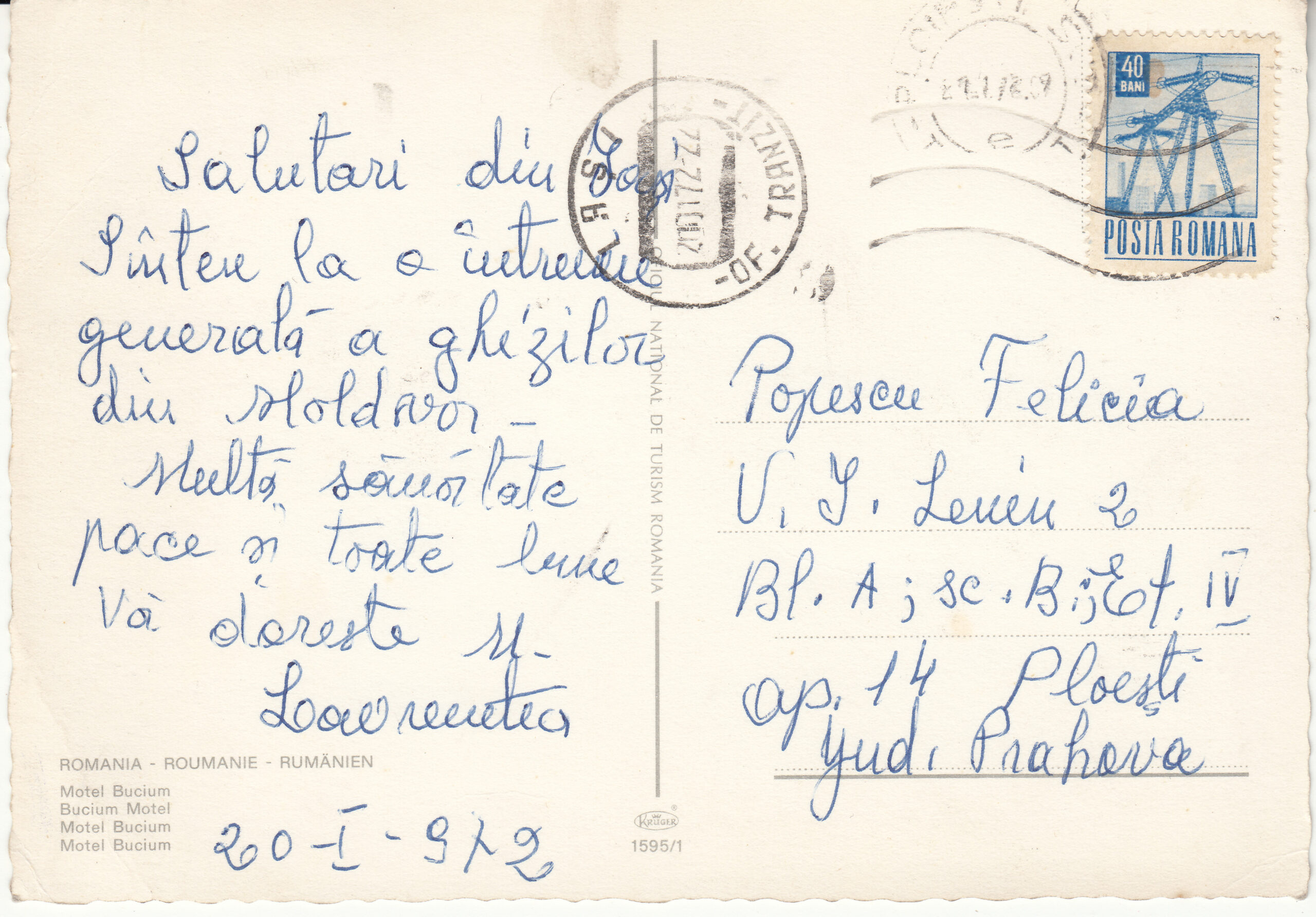 1.595- 1 Krüger Postcard Romania Iași Motel Bucium_0001