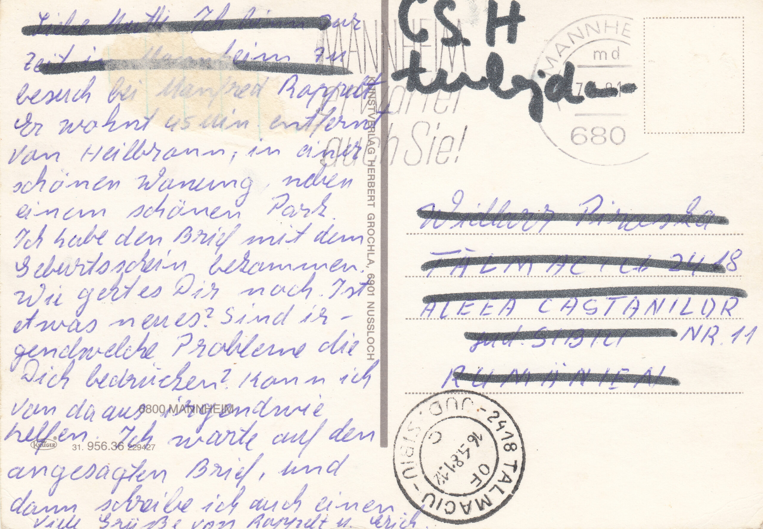 0.956- 36.31 Krüger Postcard Germany Mannheim_01