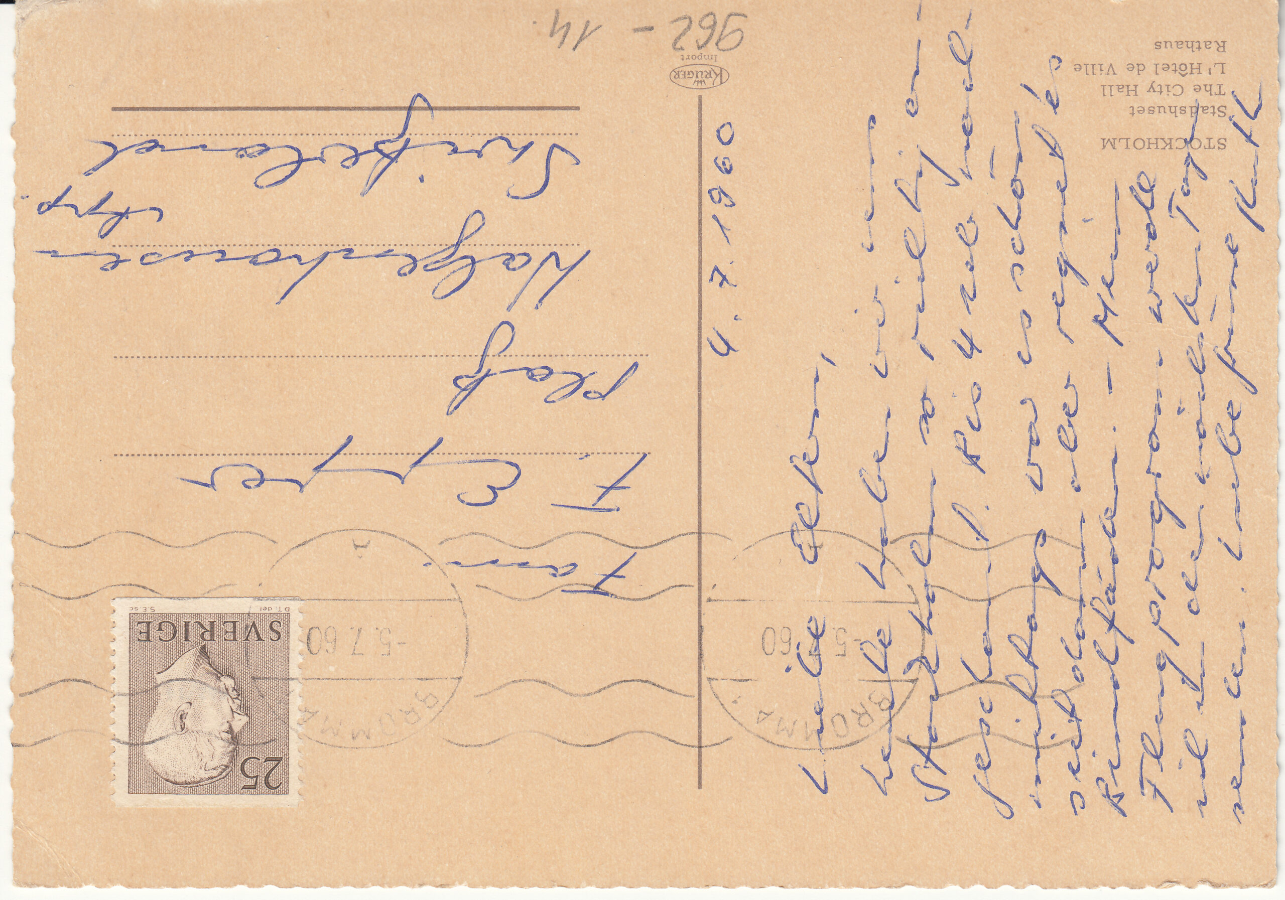 0.962- 14 Krüger Postcard Sweden Stockholm_0001