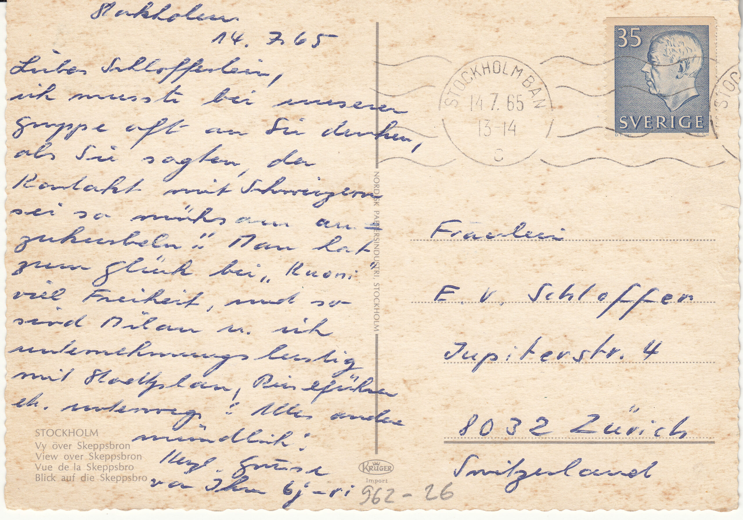 0.962- 26 Krüger Postcard Sweden Stockholm_0001