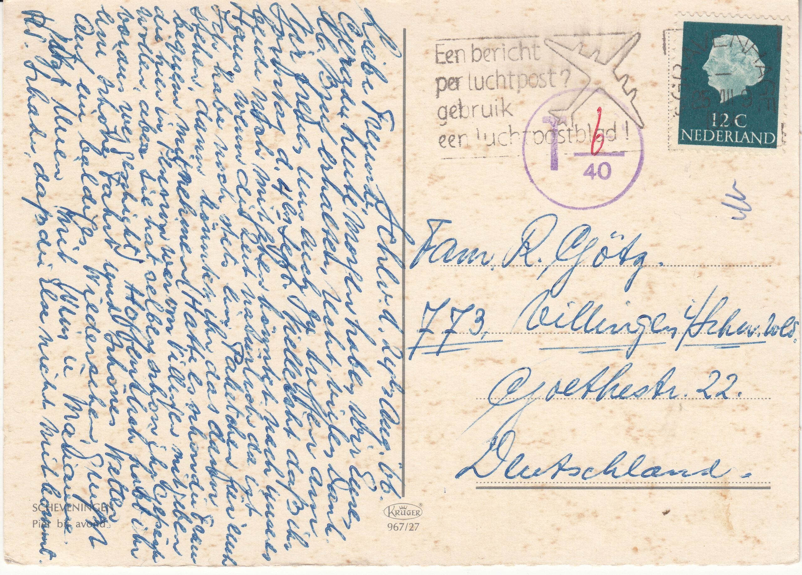 0.967- 27 Krüger Postcard Netherlands-Holland Scheveningen_0001