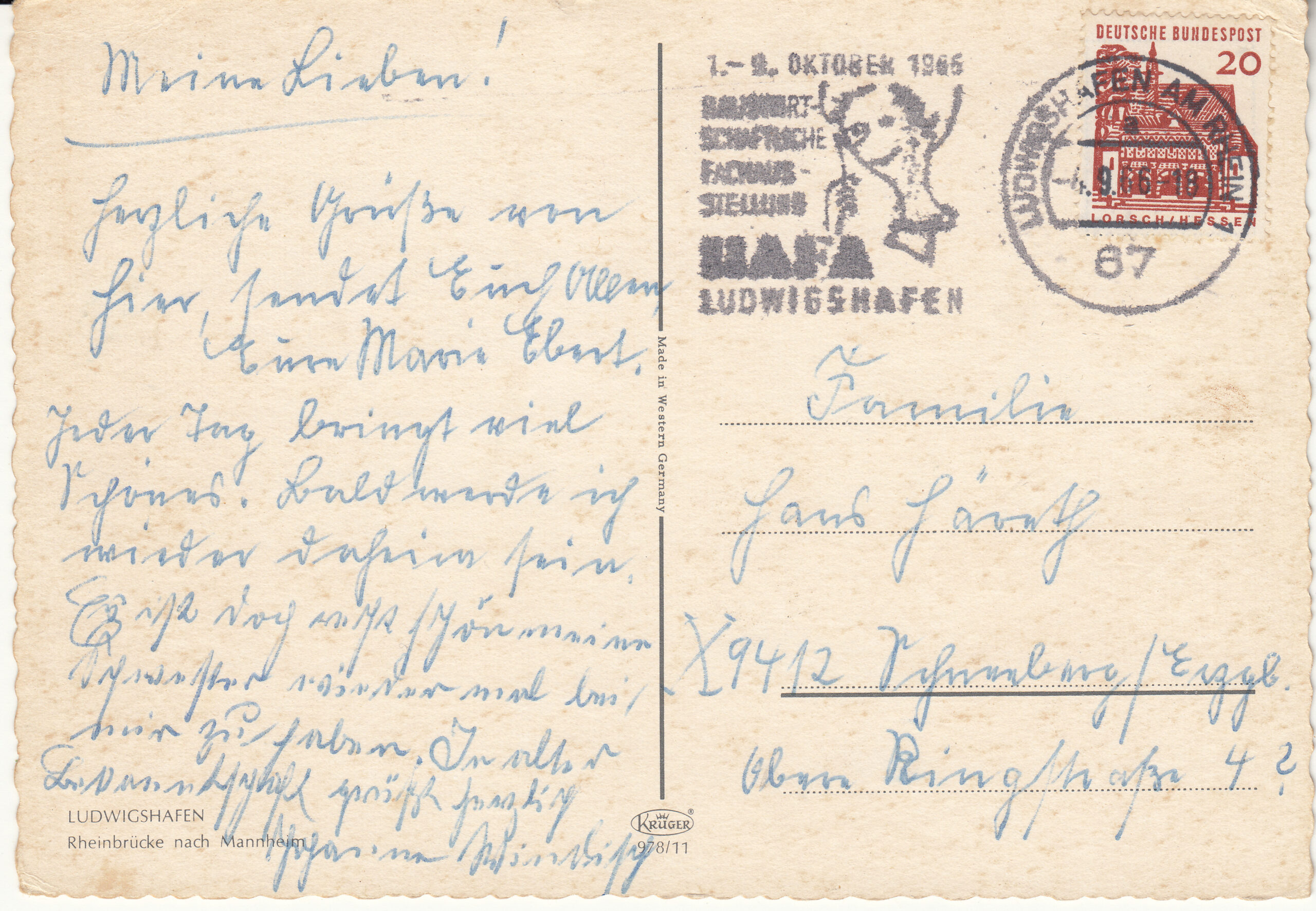 0.978- 11 Krüger Postcard Germany Ludwigshafen_0001
