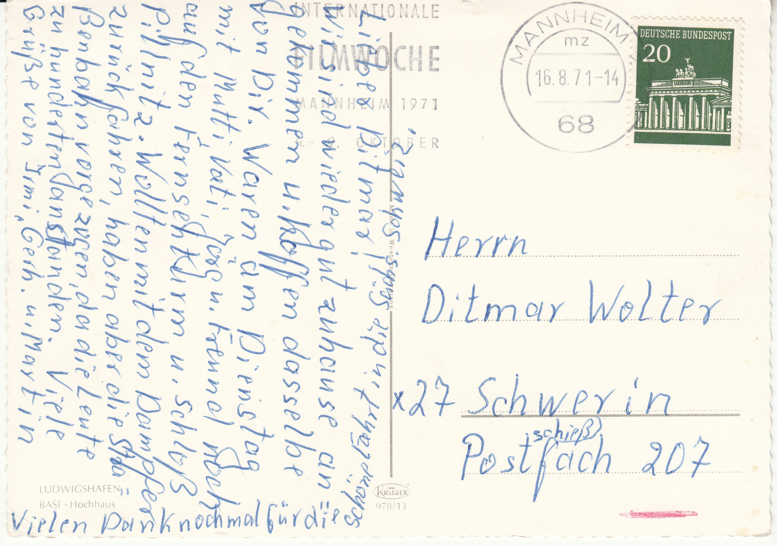 0.978- 13 Krüger Postcard Germany Ludwigshafen_0001