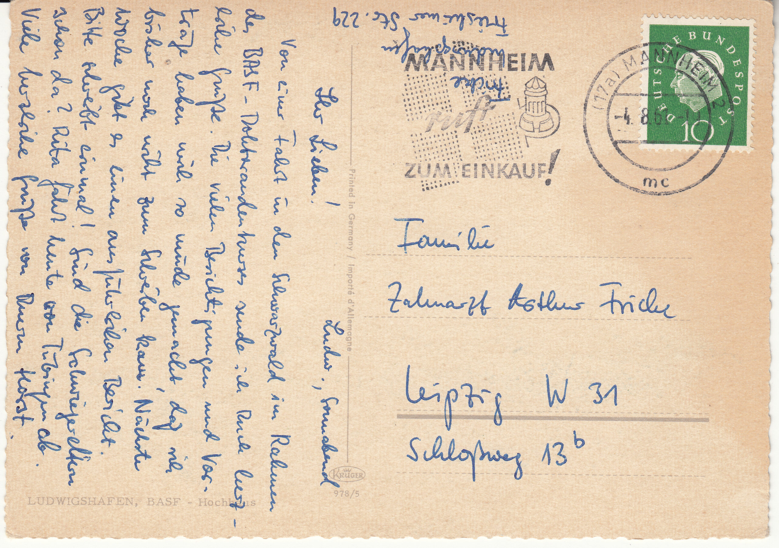 0.978- 5 Krüger Postcard Germany Ludwigshafen_0001