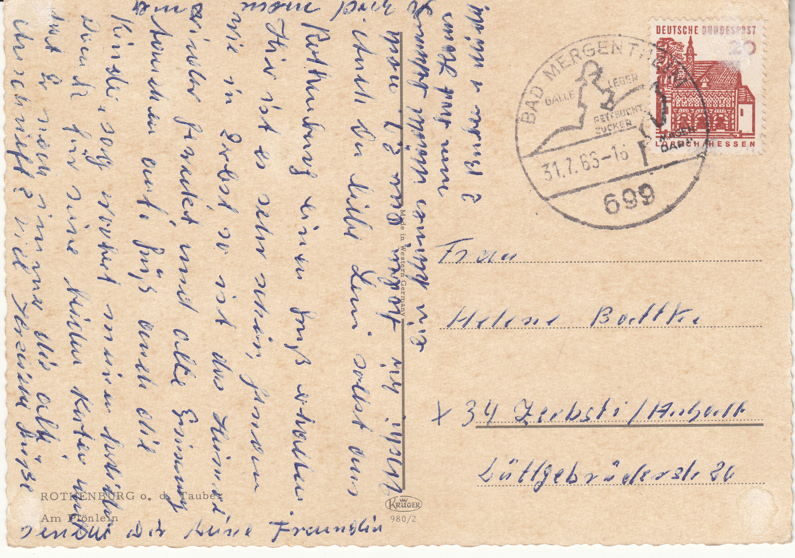 0.980- 2 Krüger Postcard Germany Rothenburg_0001