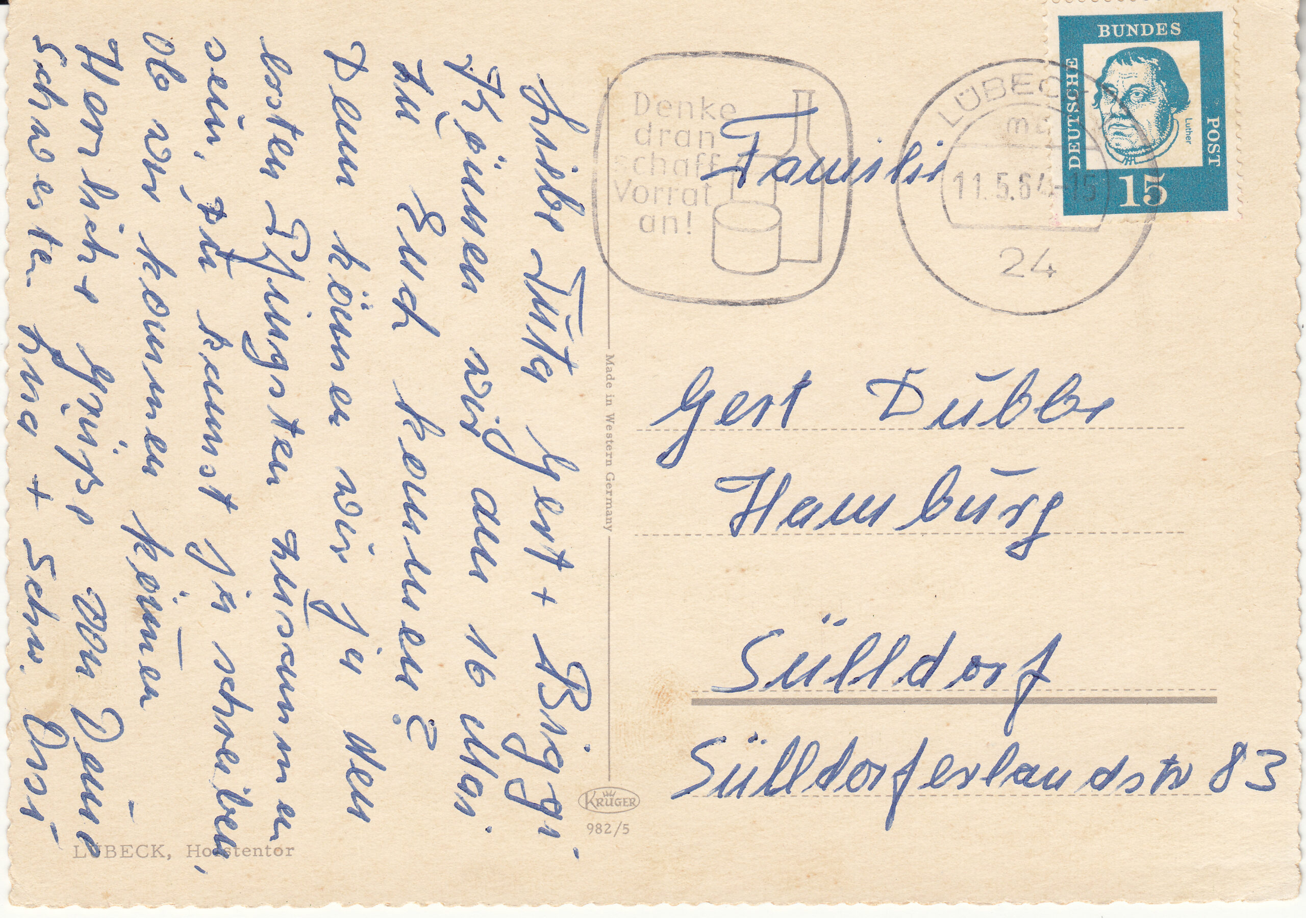 0.982- 5 Krüger Postcard Germany Lübeck_0001