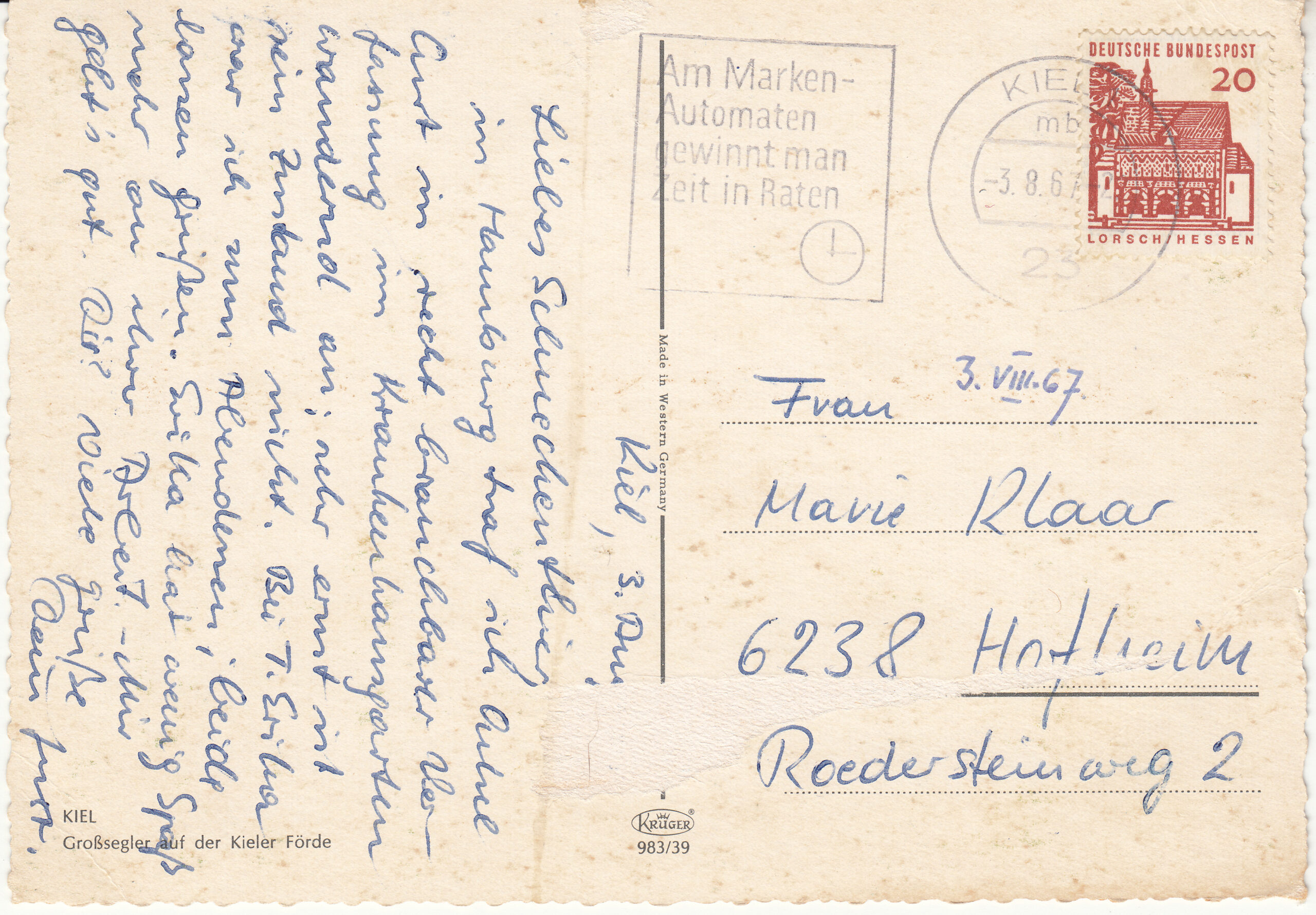 0.983- 39 Kruger Postcard Germany Kiel_0001