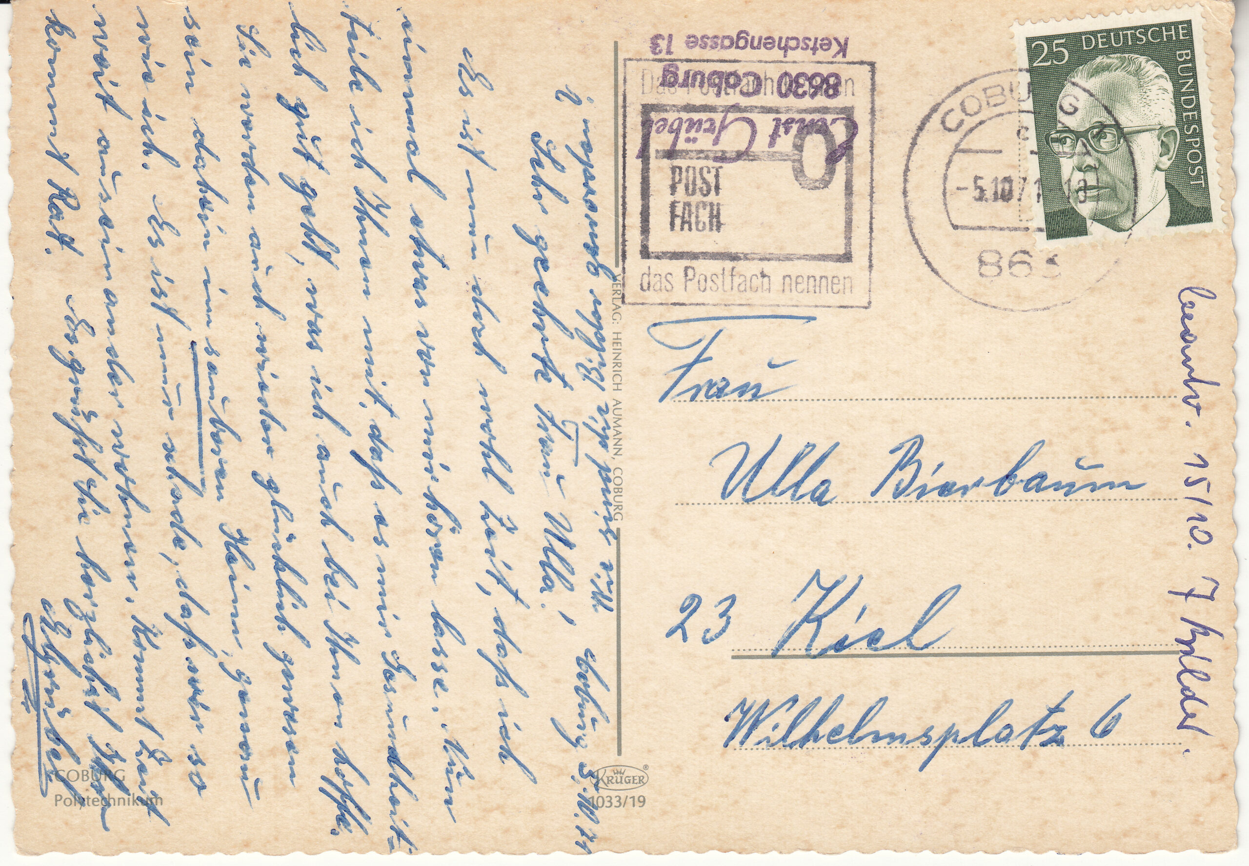 1.033- 19 Krüger Postcard Germany Coburg_0001