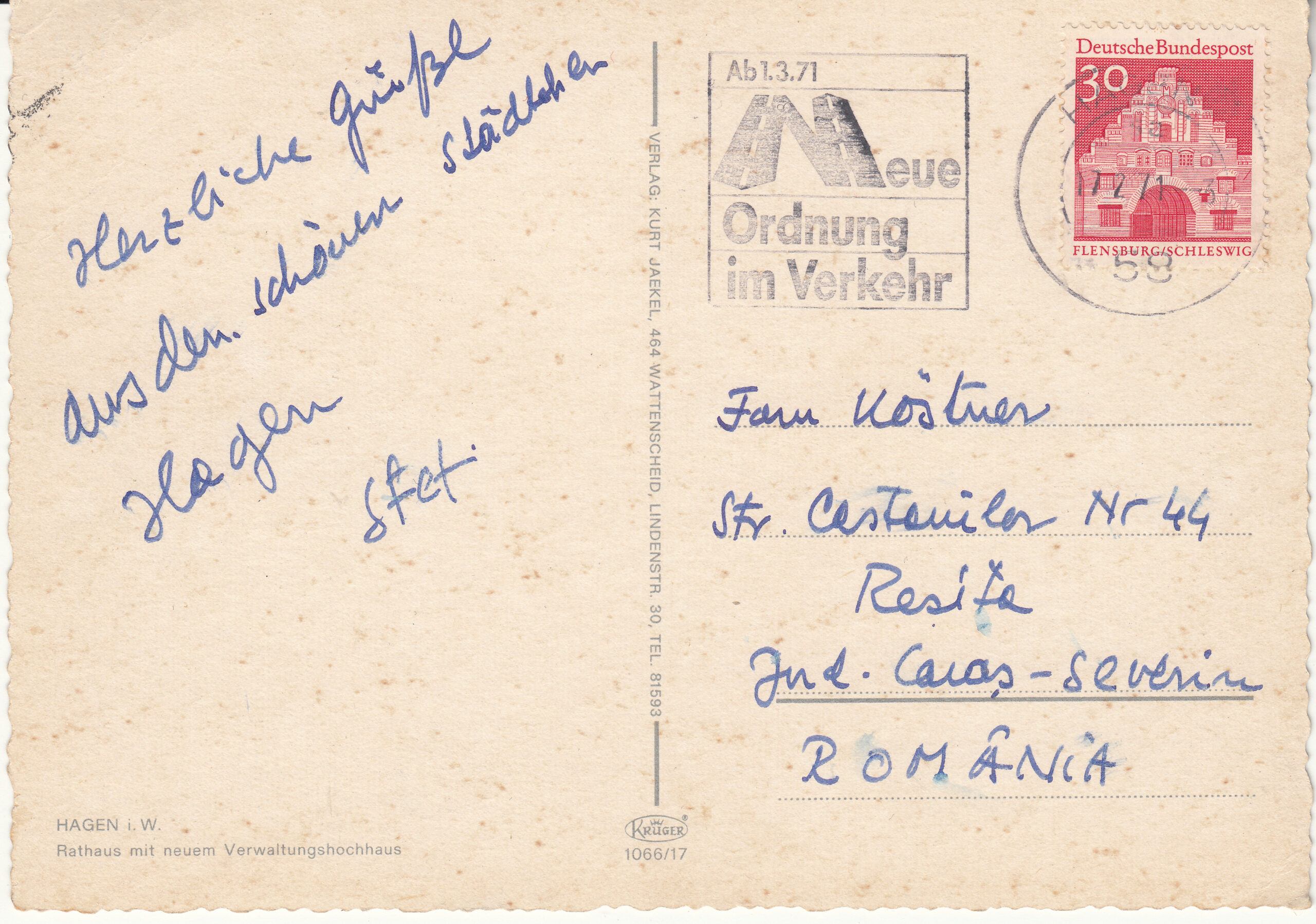 1.066- 17 Krüger Postcard Germany Hagen_0001