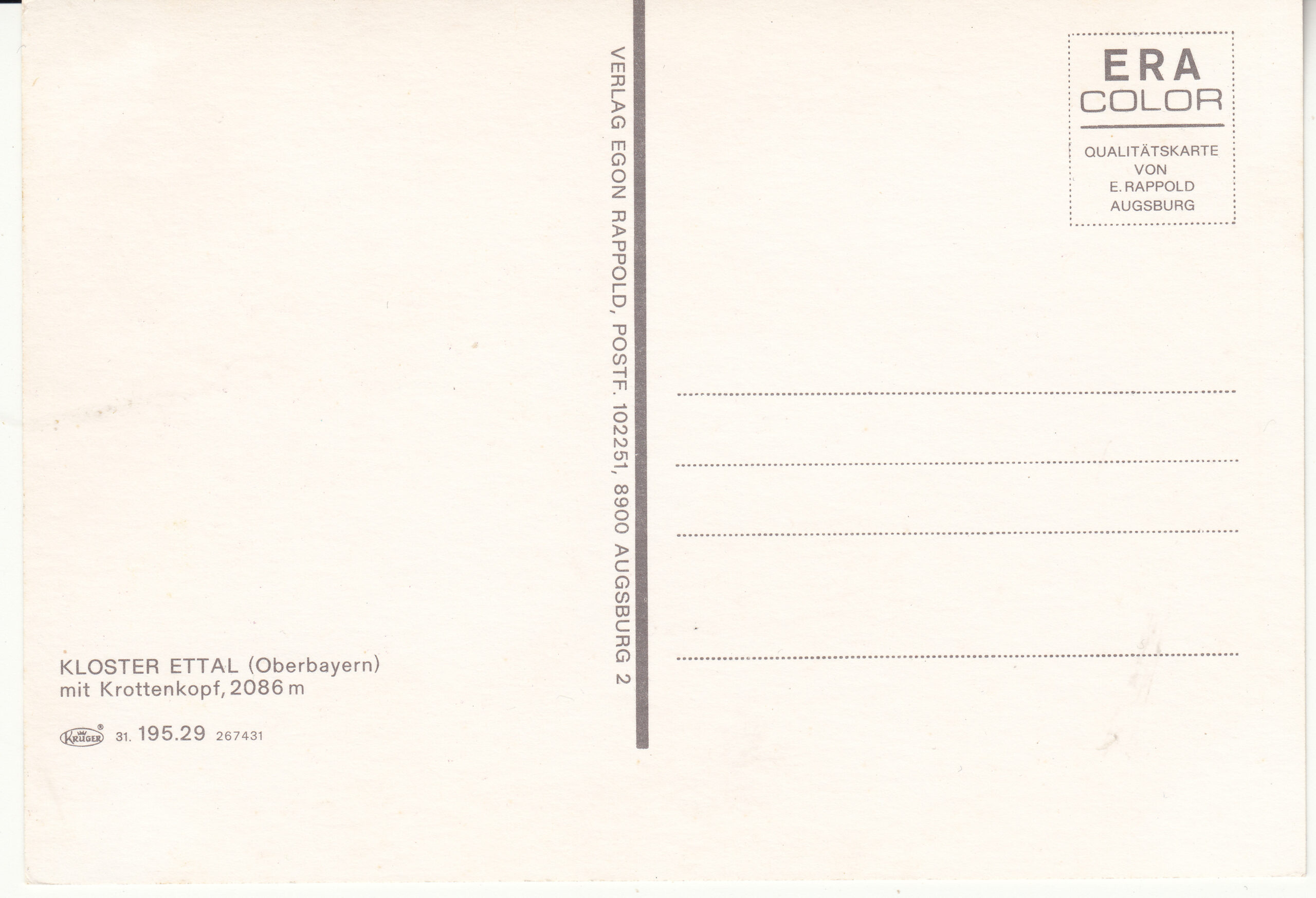 1.195- 29.31 Krüger Postcard Germany Kloster Ettal - Oberbayern_0001