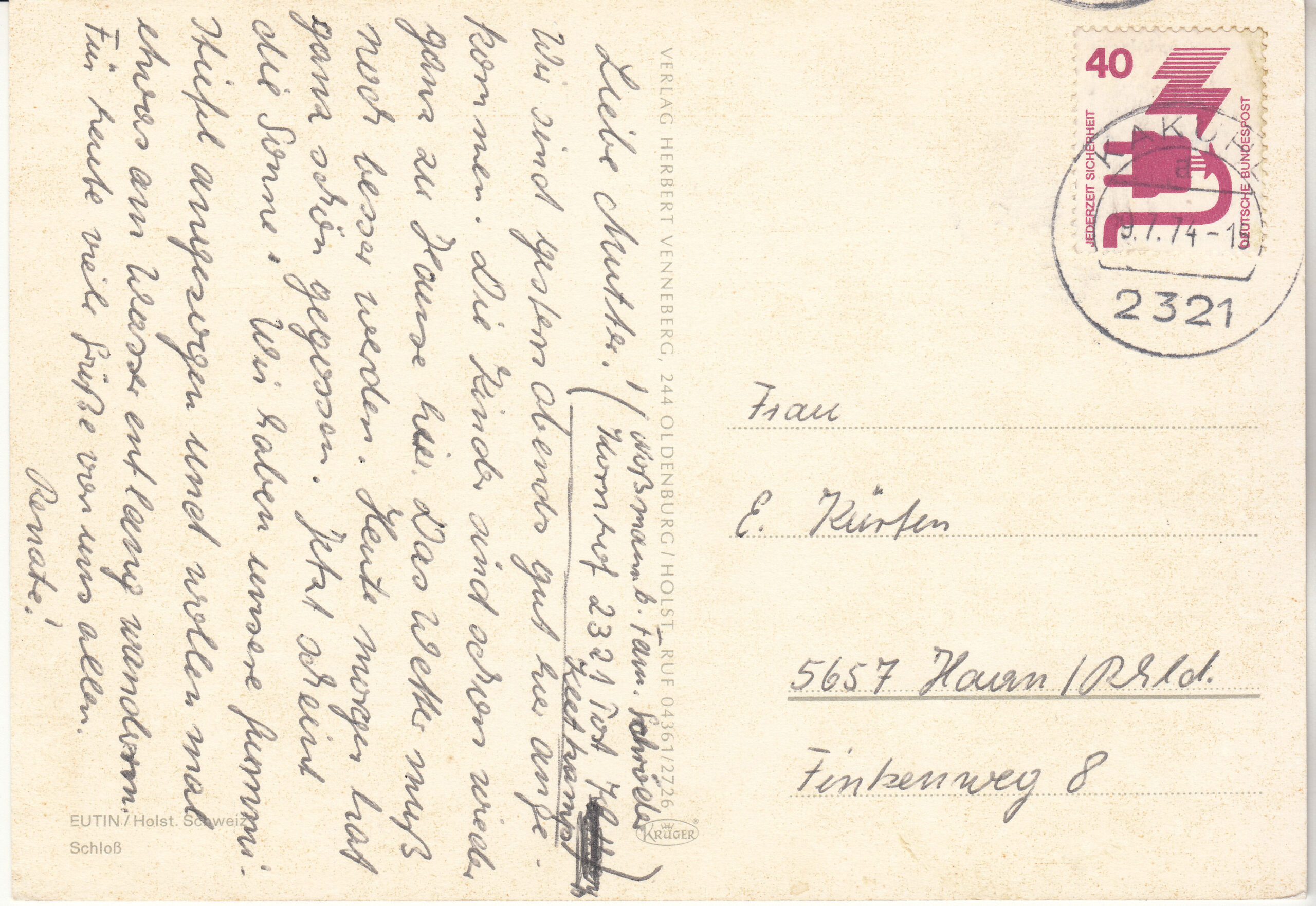 1.396-xx1 Krüger Postcard Germany Eutin_0001