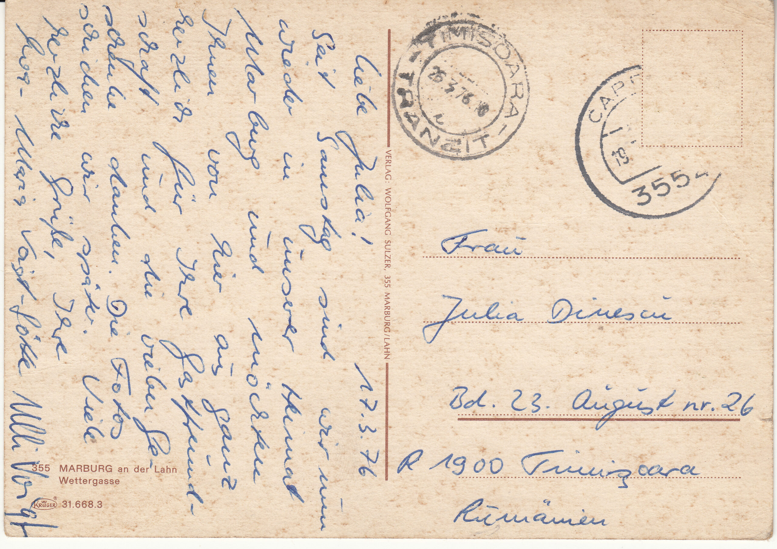 1.668- 3.31 Krüger Postcard Germany Marburg_0001