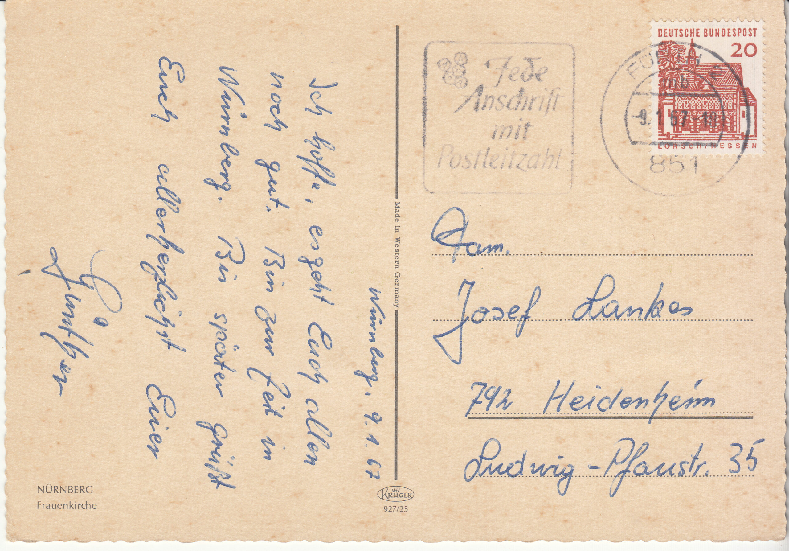 0.927- 25 Krüger Postcard Germany Nurnberg_0001