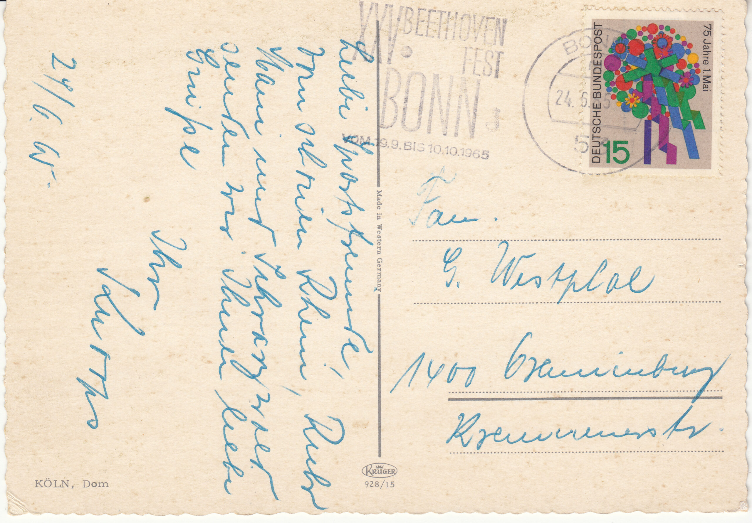 0.928- 15 Krüger Postcard Germany Koln_0001