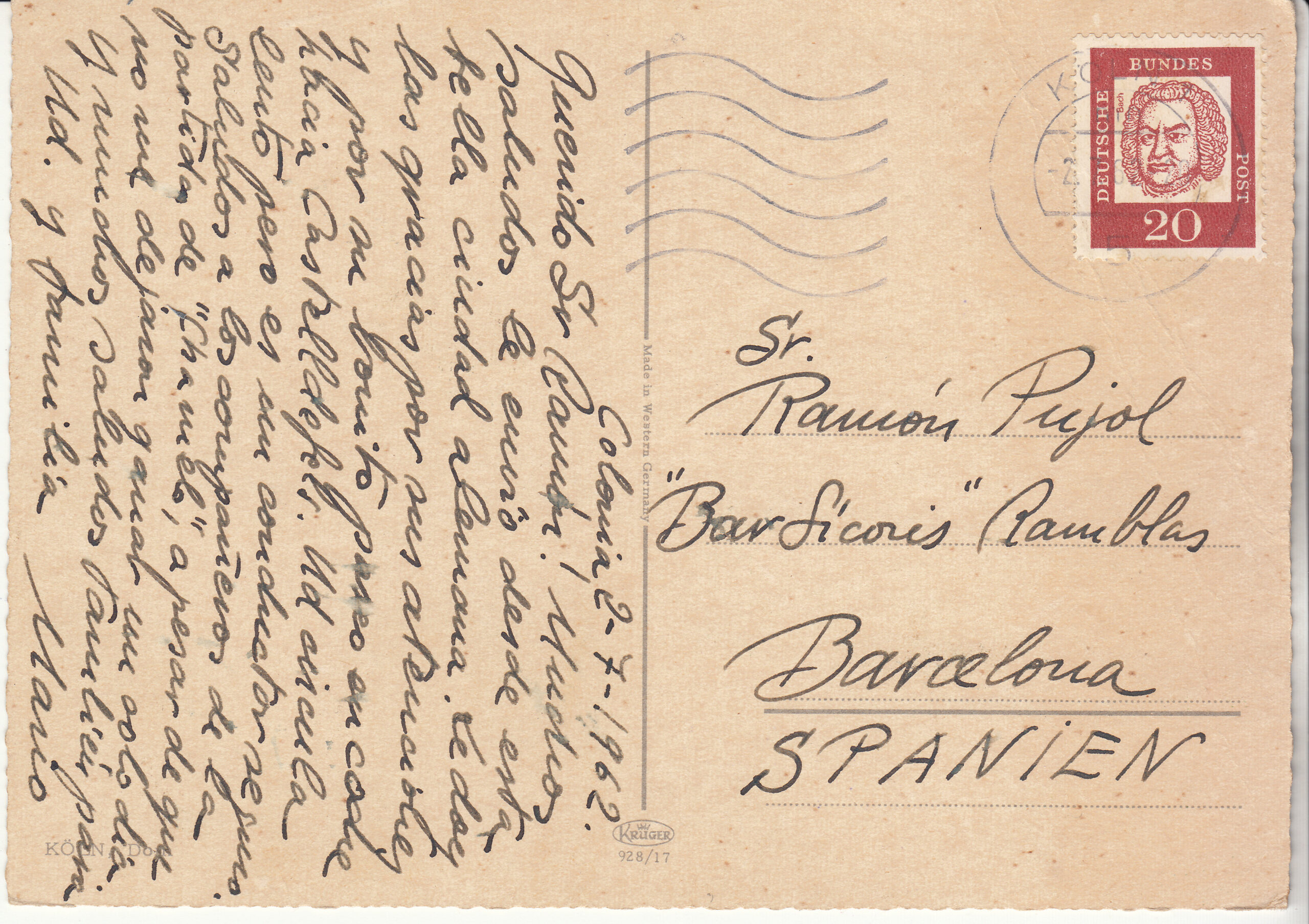 0.928- 17 Krüger Postcard Germany Koln_0001