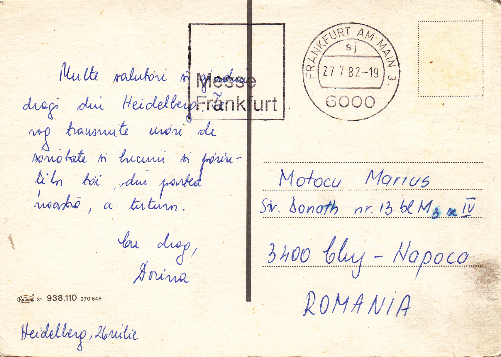 0.938-110.31 Kruger Postcard Germany Heidelberg_0001