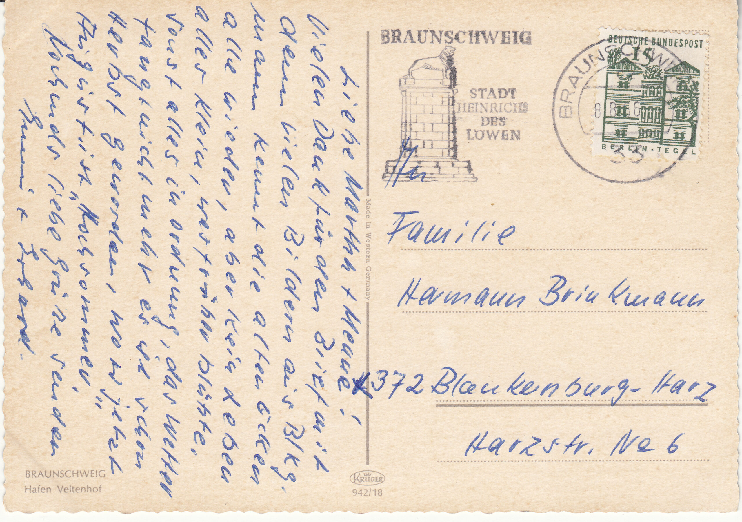 0.942G- 18 Krüger Postcard Germany Braunschweig_0001