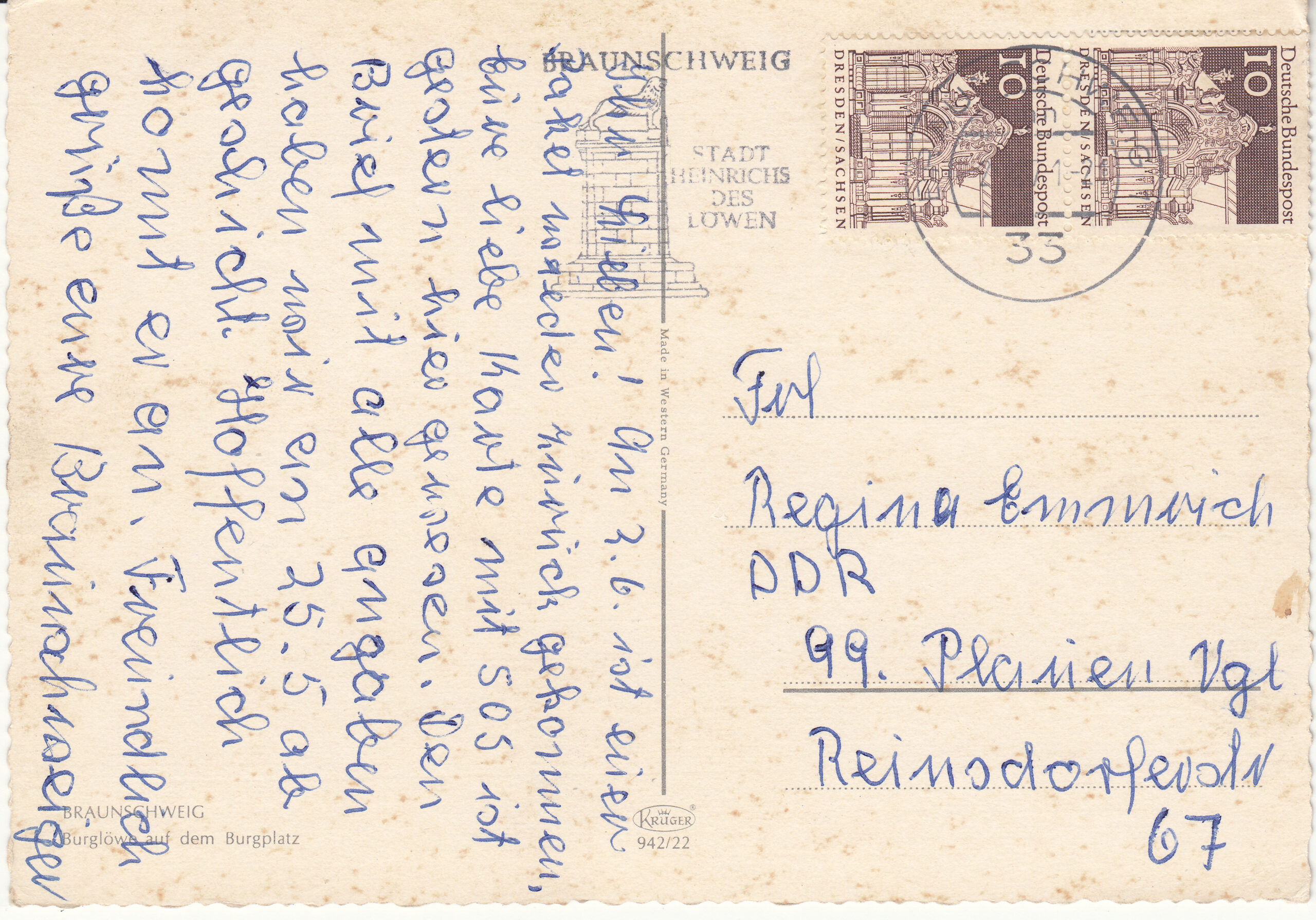 0.942G- 22 Krüger Postcard Germany Braunschweig_0001