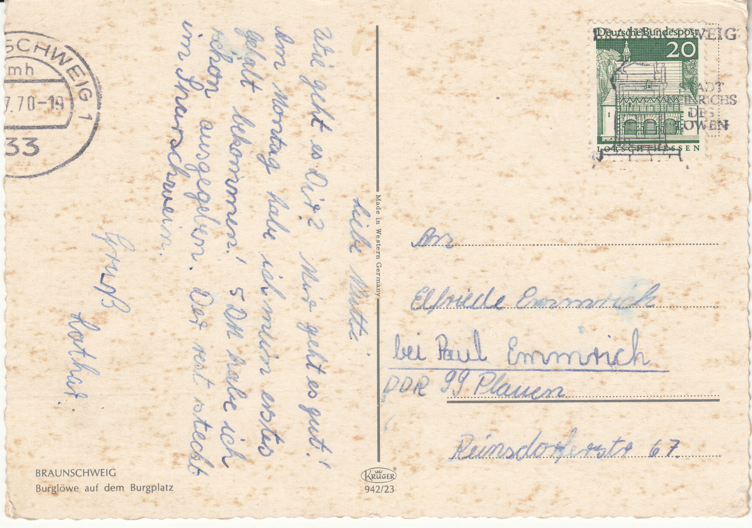 0.942G- 23 Krüger Postcard Germany Braunschweig_0001