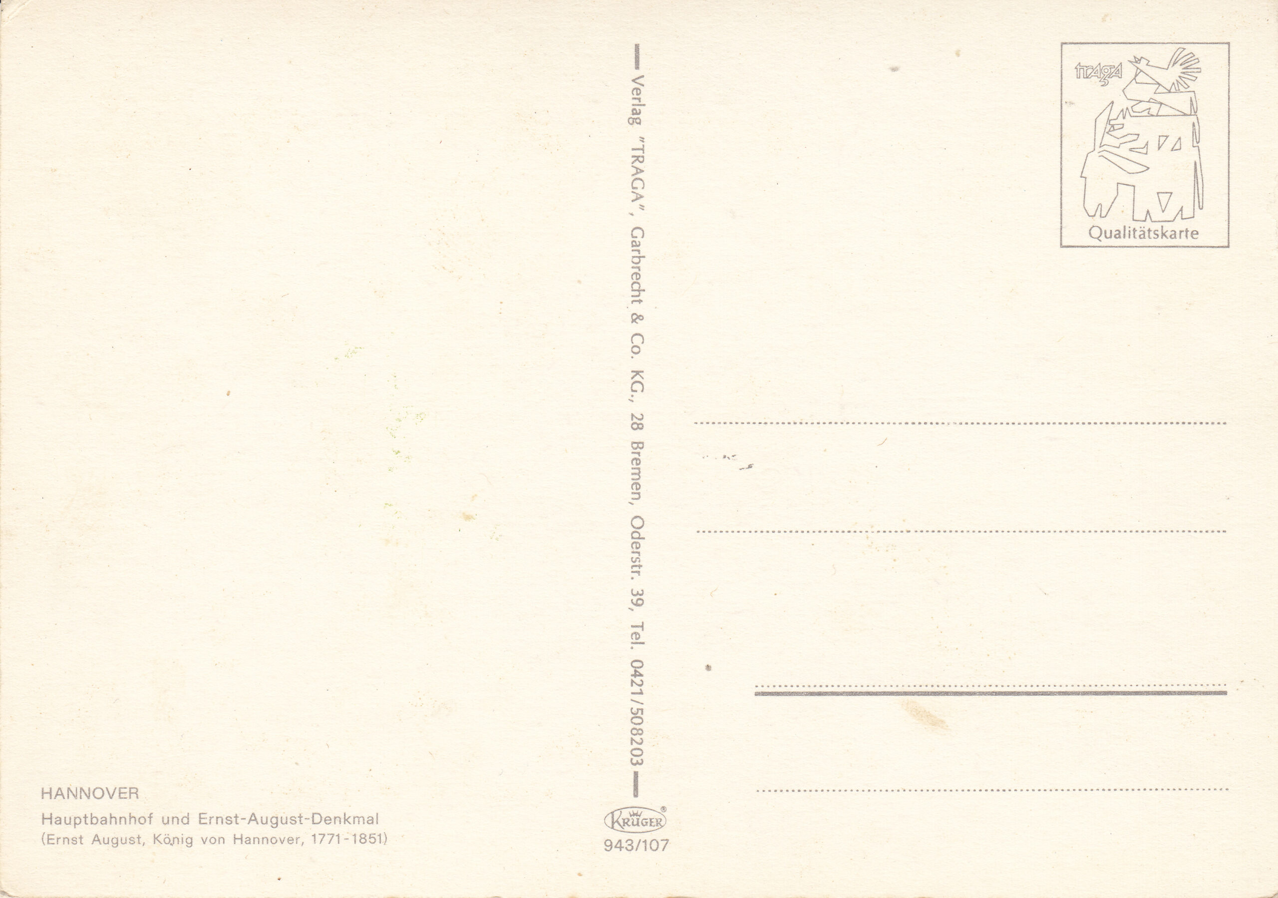 0.943G-107 Krüger Postcard Germany Hannover_0001