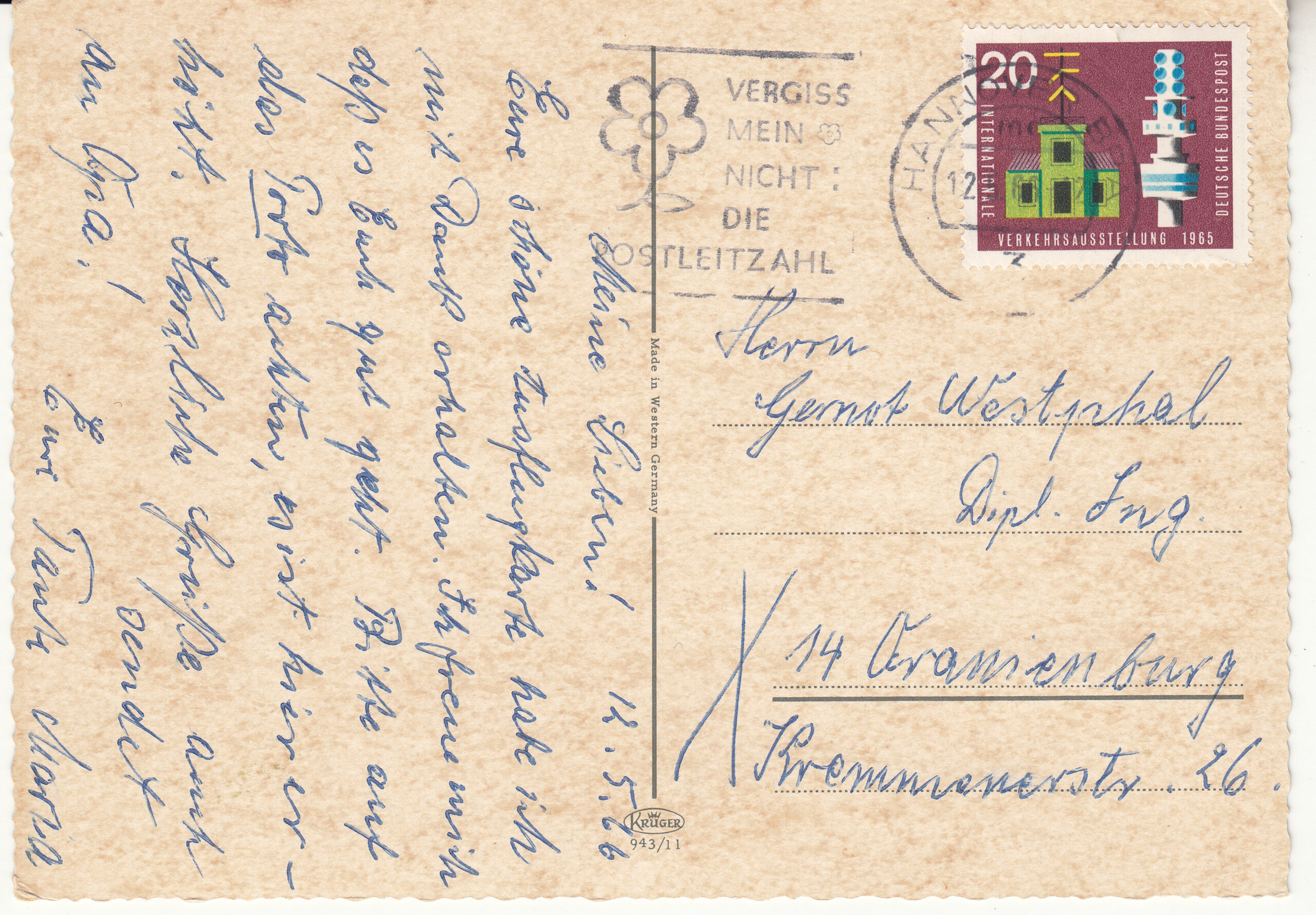 0.943G- 11 Krüger Postcard Germany Hannover_0001