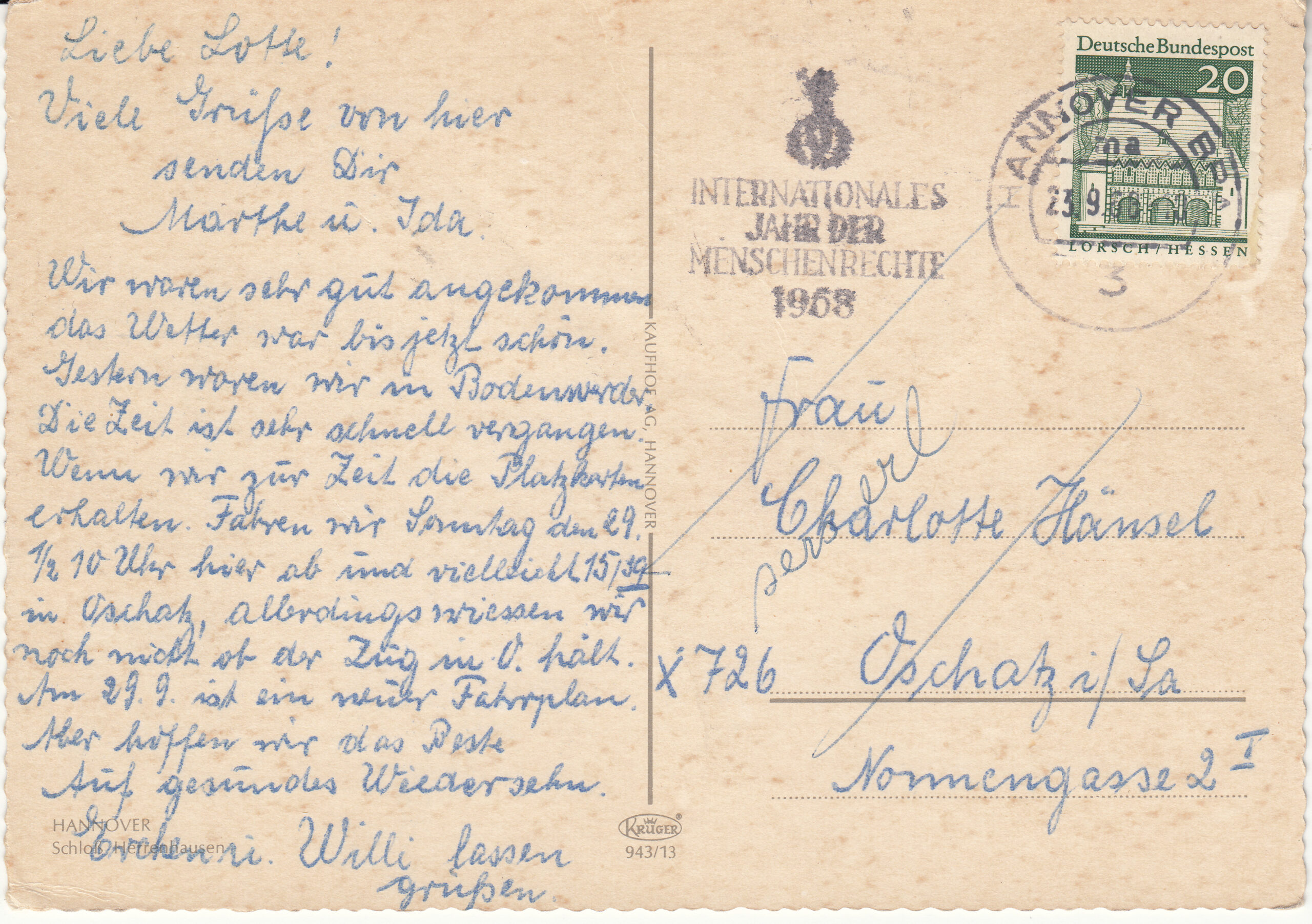 0.943G- 13 Krüger Postcard Germany Hannover_0001