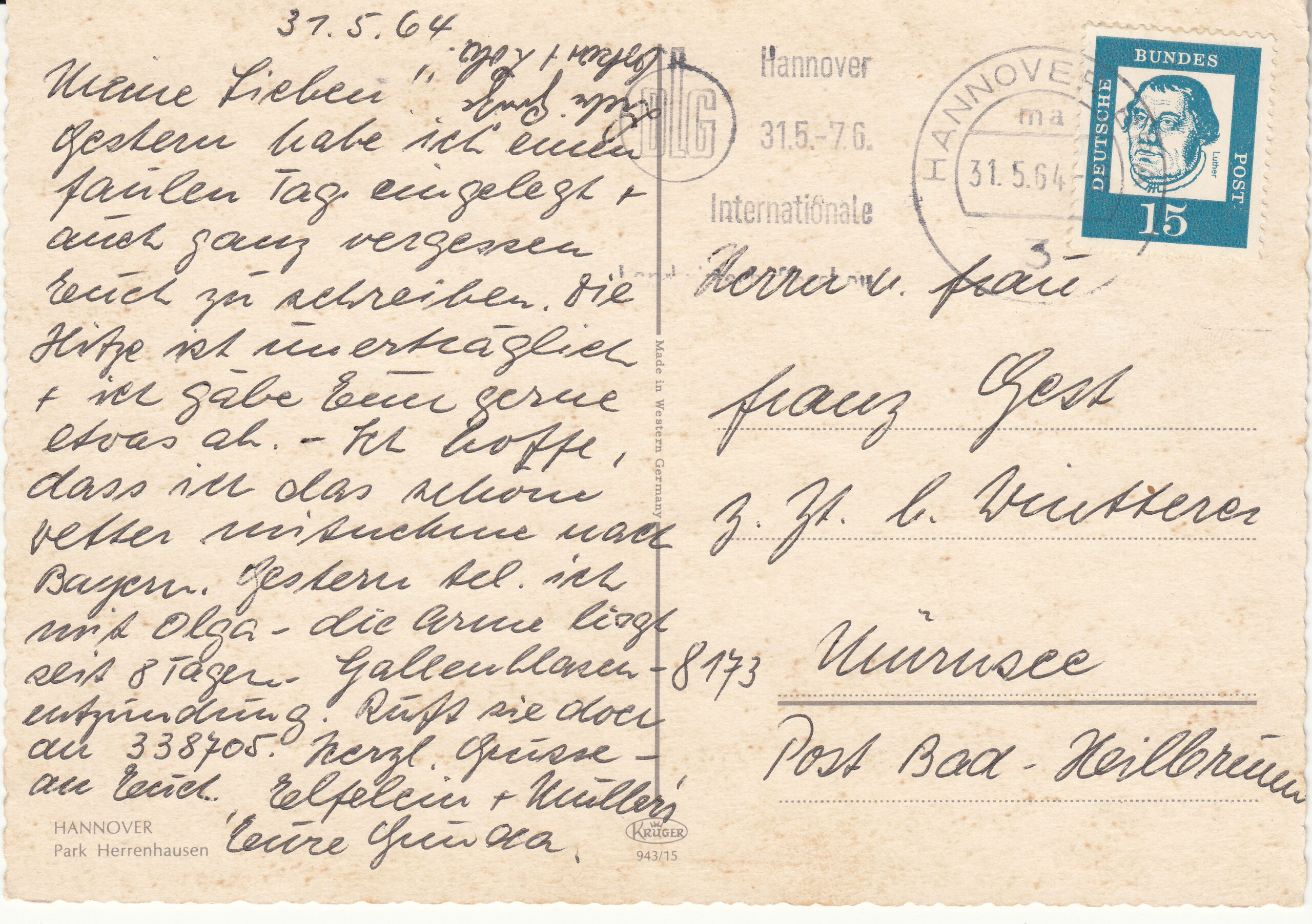 0.943G- 15 Krüger Postcard Germany Hannover_0001